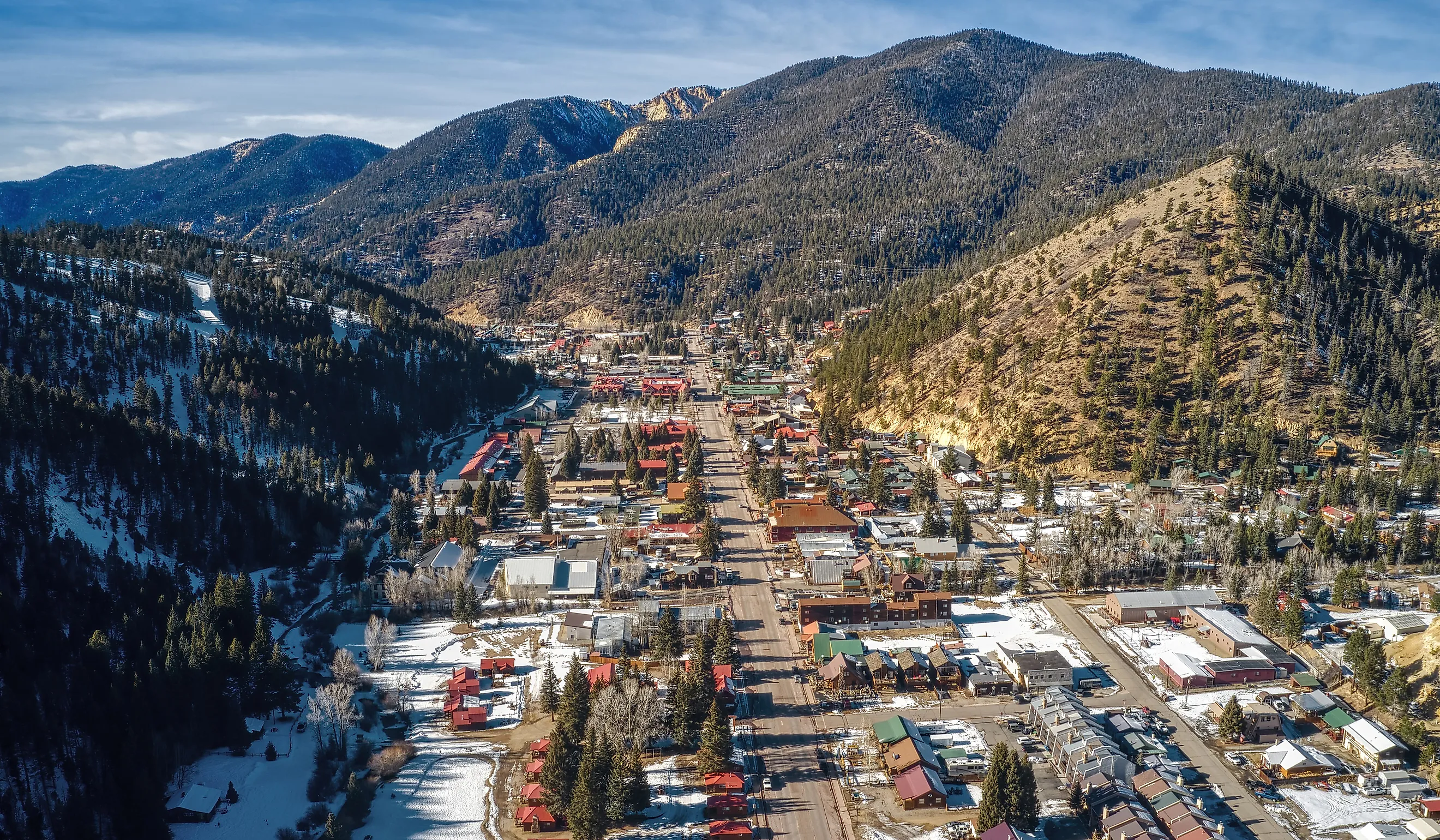 Aerial view of the Red River ski town in New Mexico.