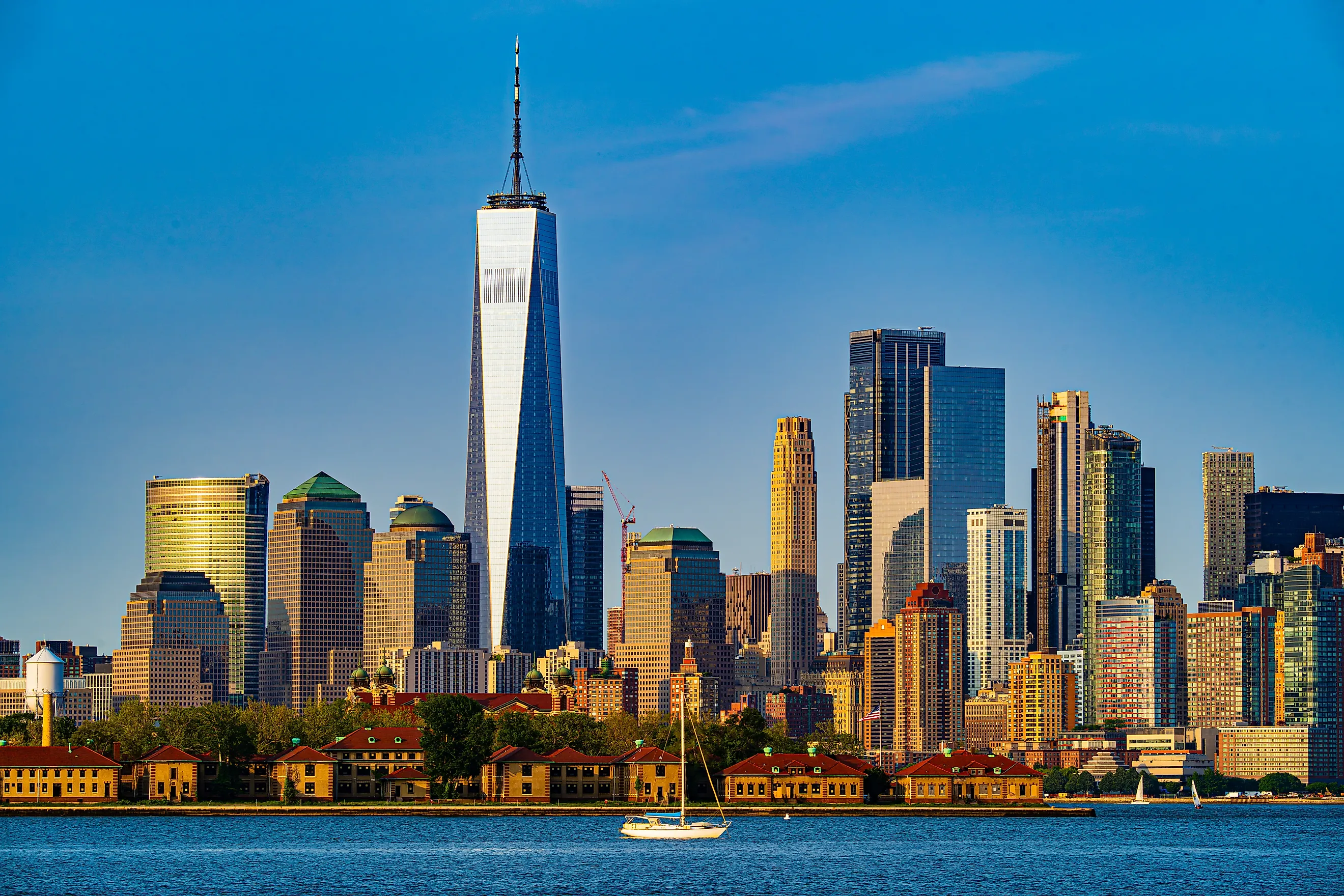 One World Trade Center rising up over Lower Manhatten. 