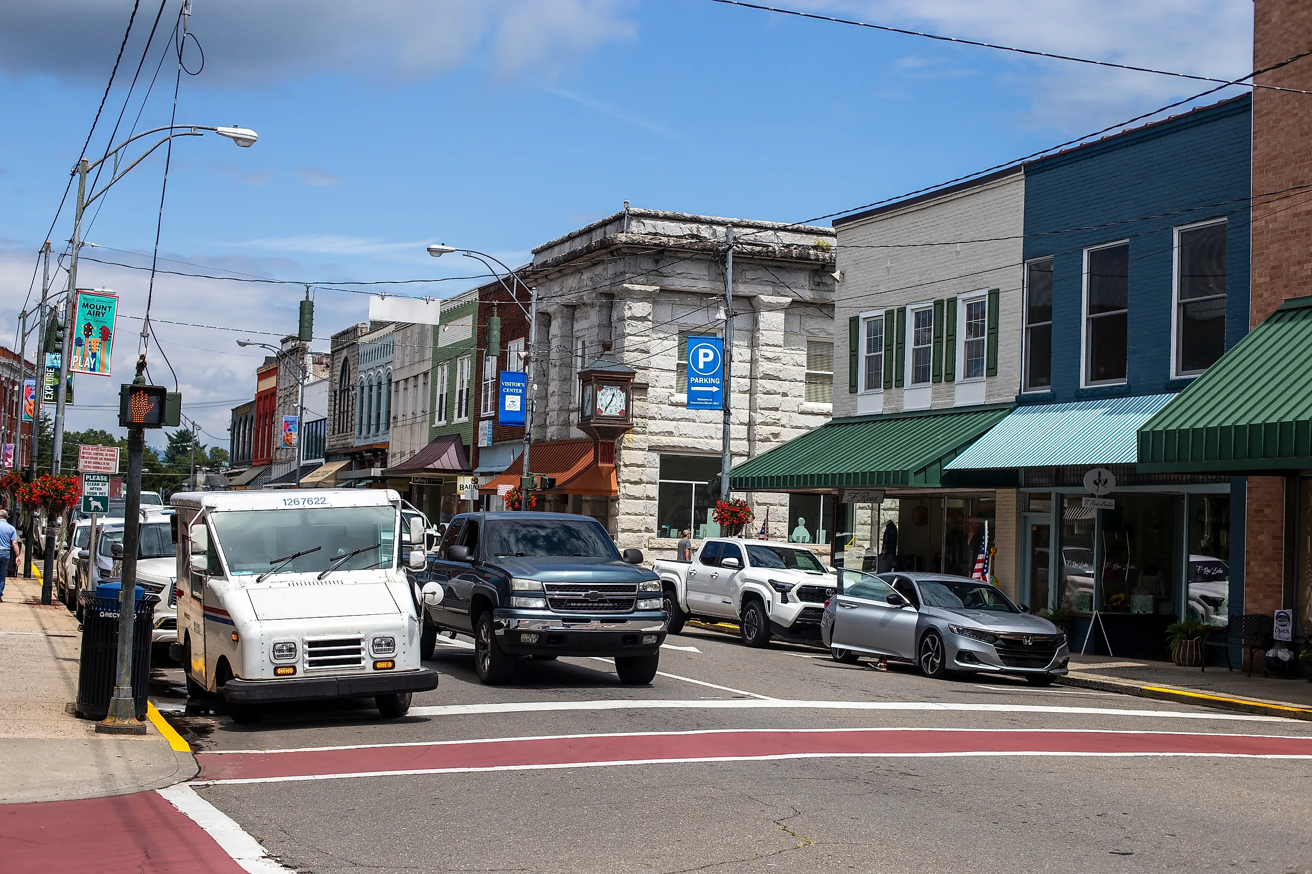 The outdoor busy downtown streets of Mount Airy, North Carolina. Editorial credit: Ruth Ann Photos / Shutterstock.com