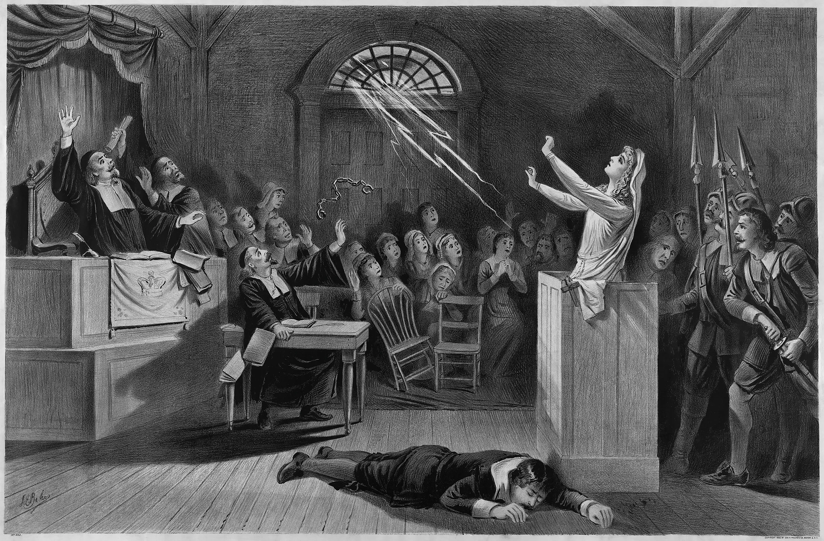 The "Witch No. 1" lithograph depicts the Salem Witch Trials.