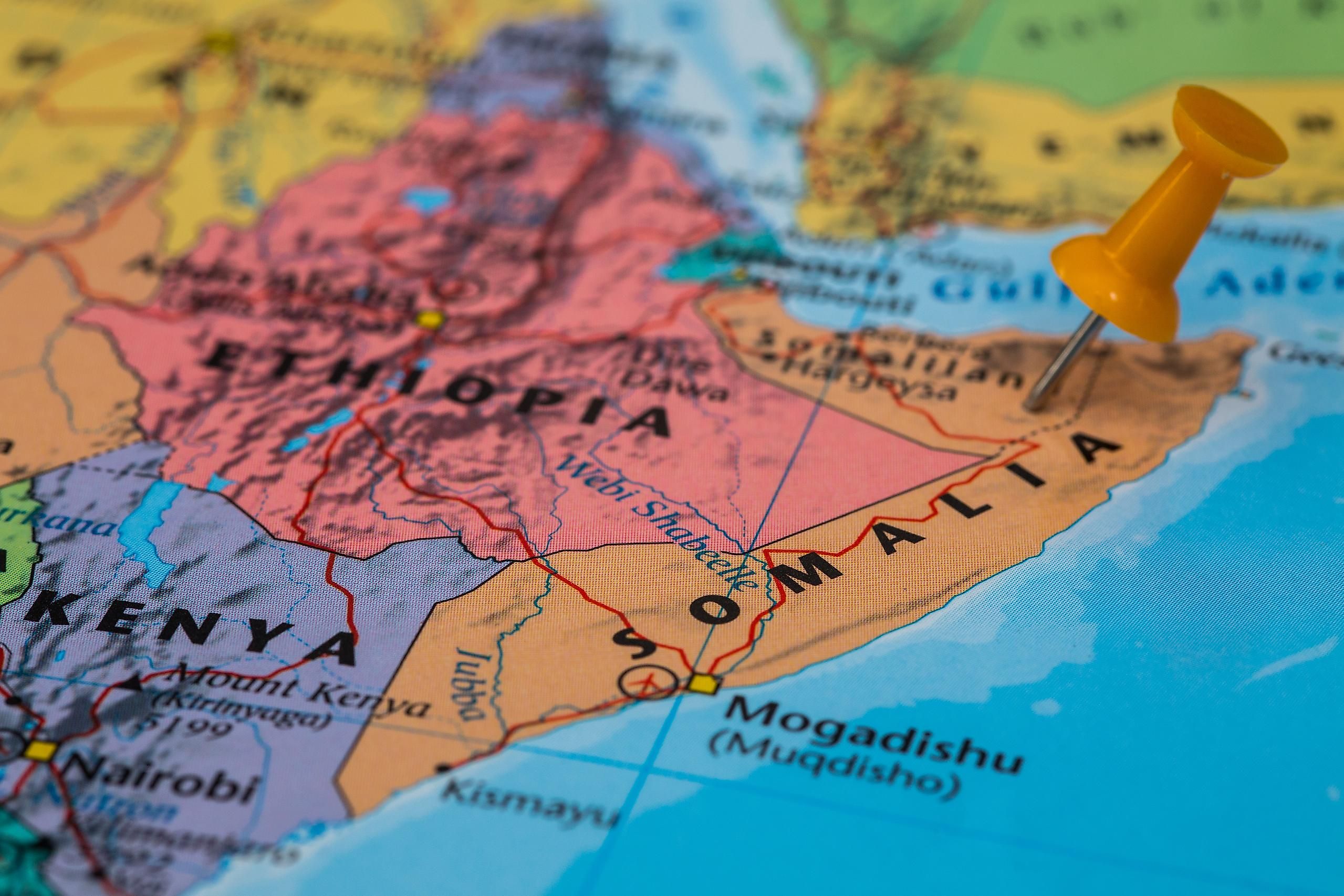 A map showing Somalia's location in East Africa.