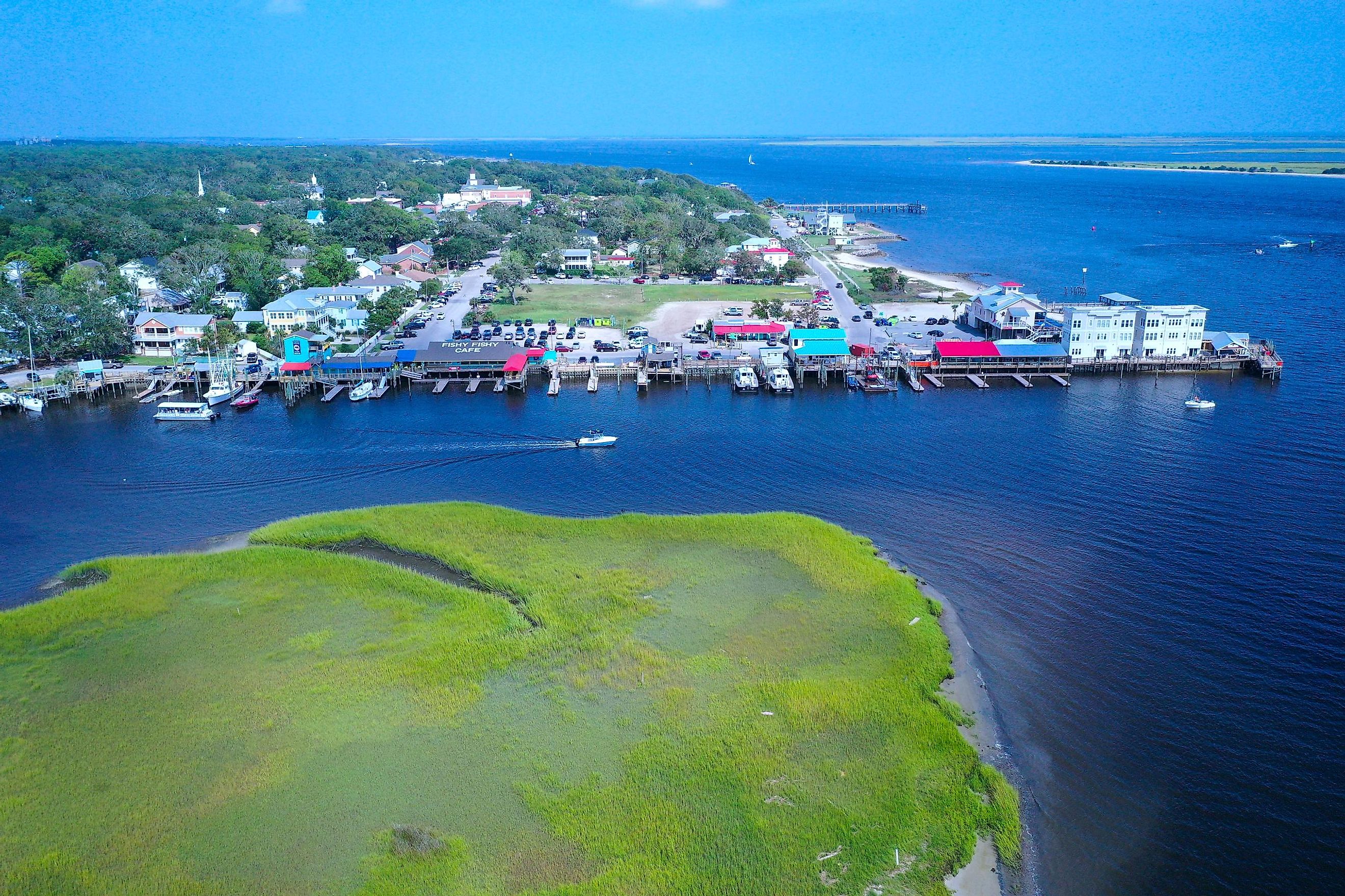 Aerial view of the town of Southport, North Carolina.