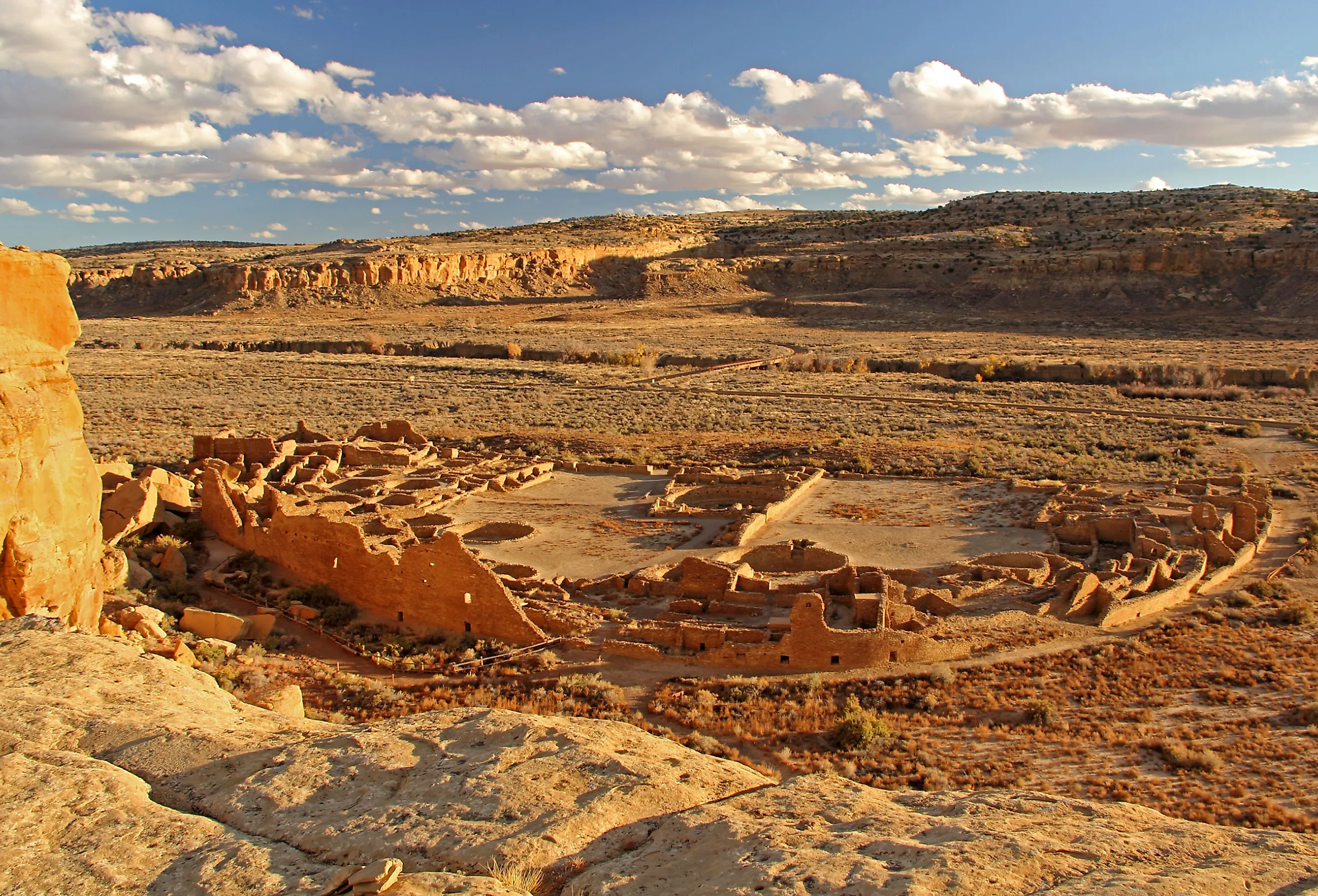 The ancient native american ruins of Pueblo Bonito in Chaco Culture National Historical Park.