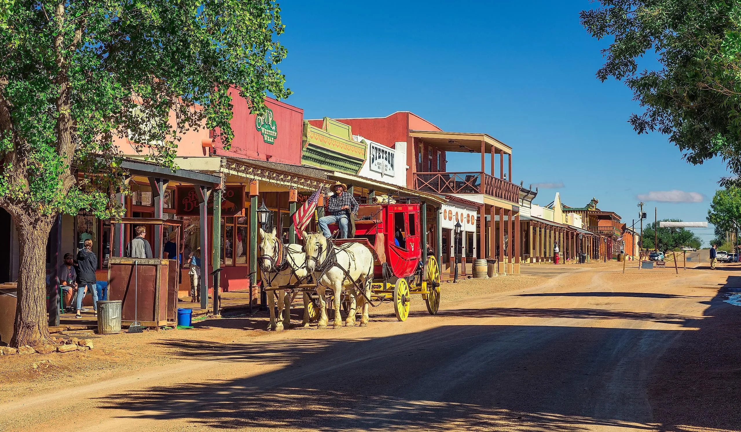 Historic Allen street with a horse drawn stagecoach in Tombstone. Editorial credit: Nick Fox / Shutterstock.com