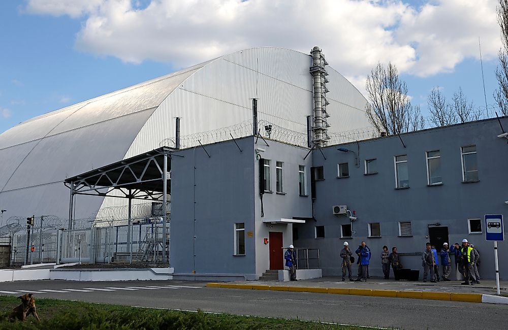 Today, the former Chernobyl power plant is covered by a large protective encasing. Editorial credit: Krysja / Shutterstock.com.