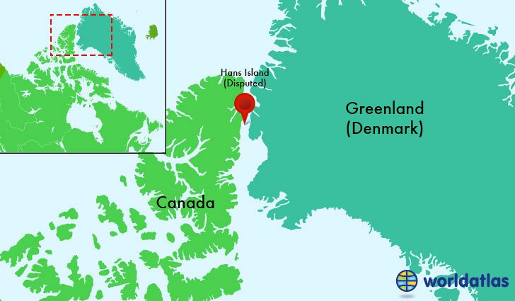 A map showing the location of Hans Island.
