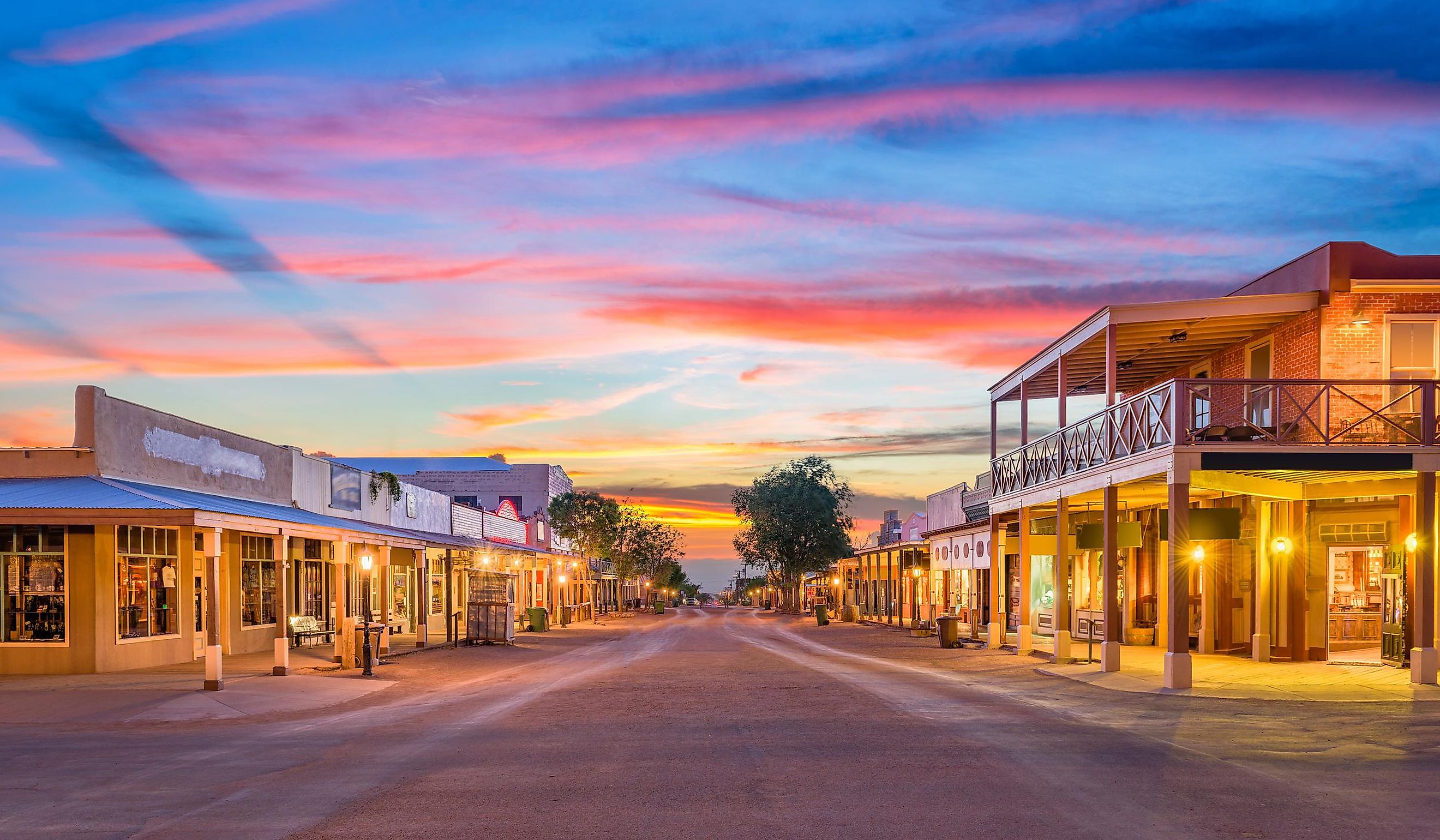 Tombstone, Arizona, USA old western town at sunset.