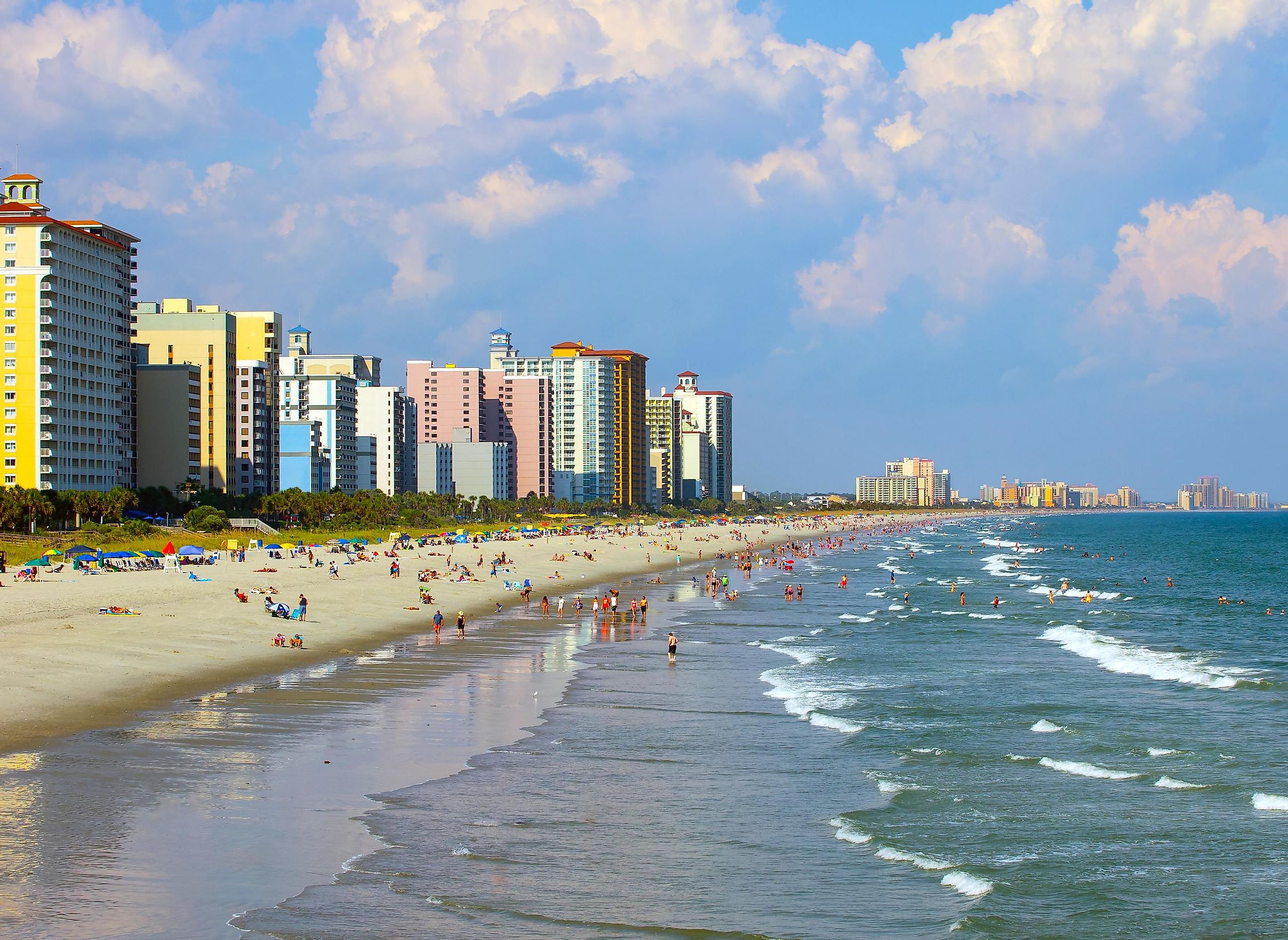 A view of the shoreline from Myrtle Beach, South Carolina.
