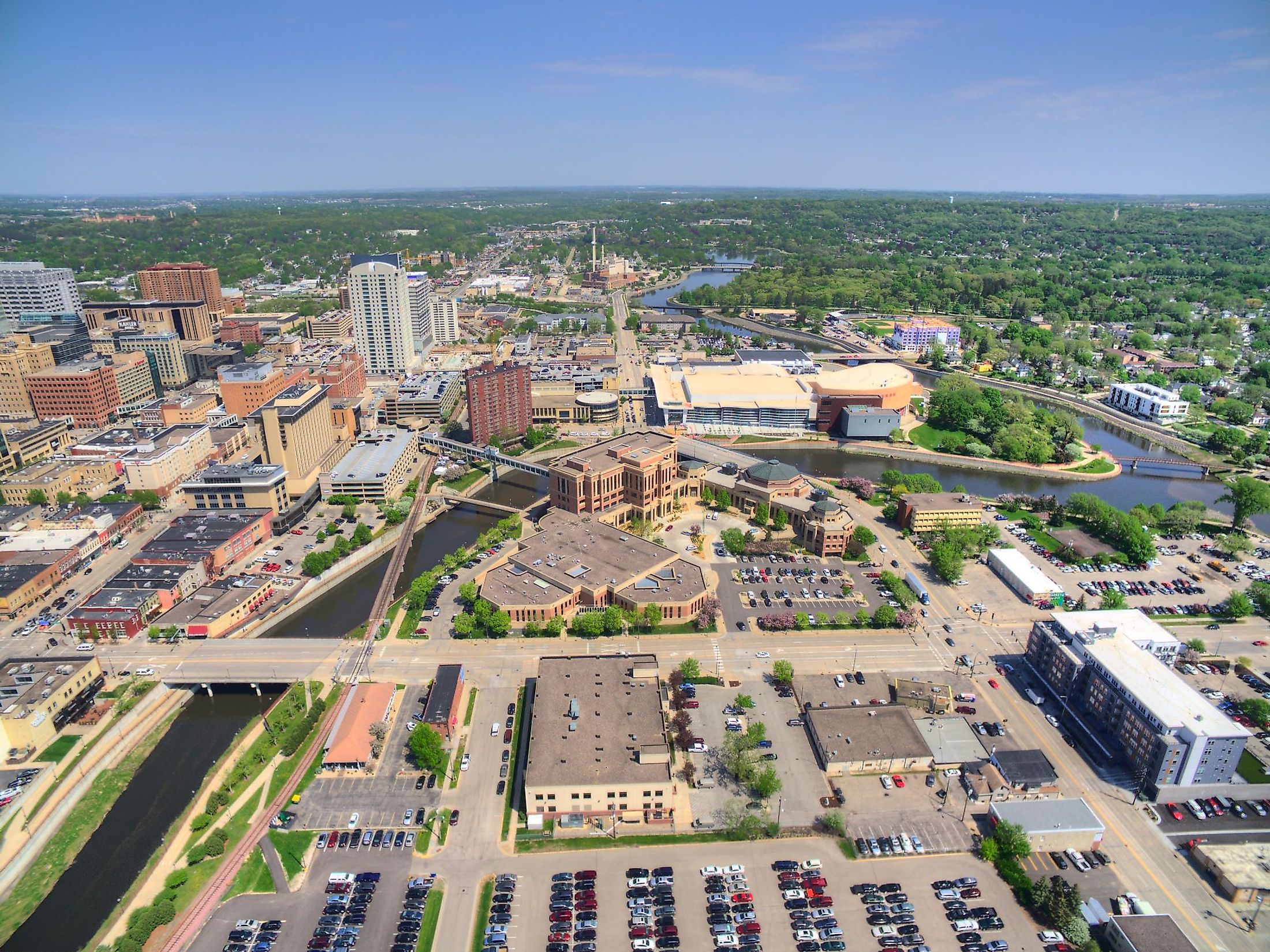 Aerial view of the city of Rochester in southeast Minnesota. 