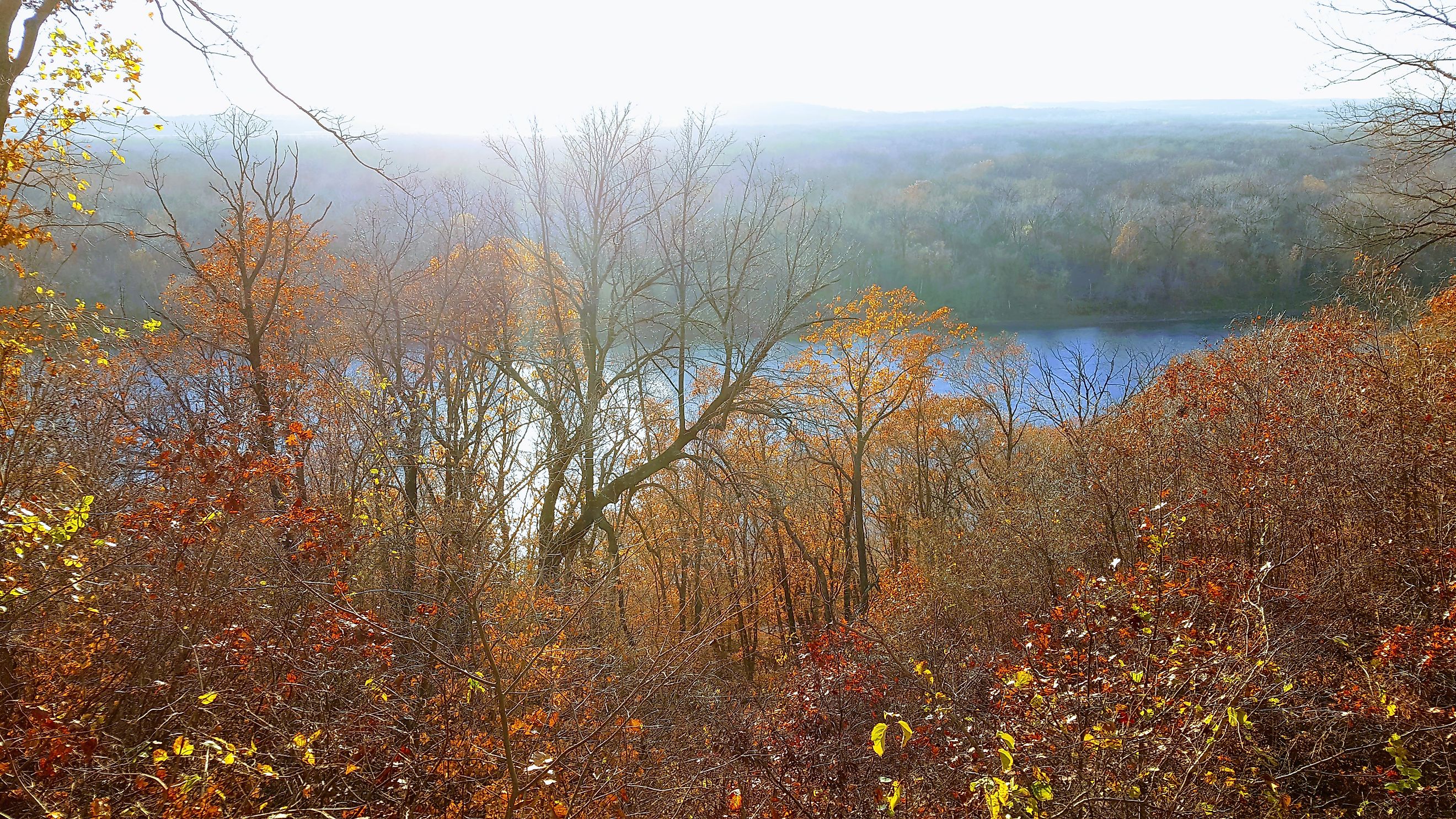 View of the Missouri River in autumn from Weston Bend State Park in Weston, Missouri.