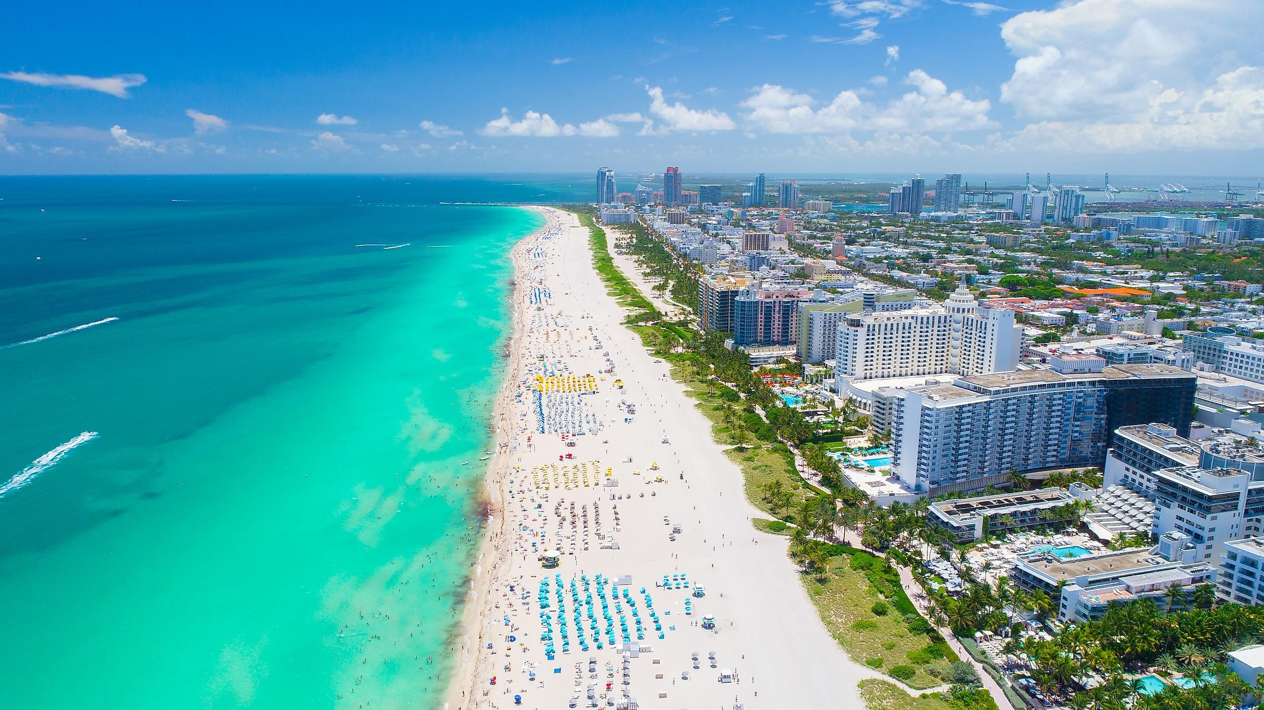 An aerial view of Miami Beach and South Beach, Florida.
