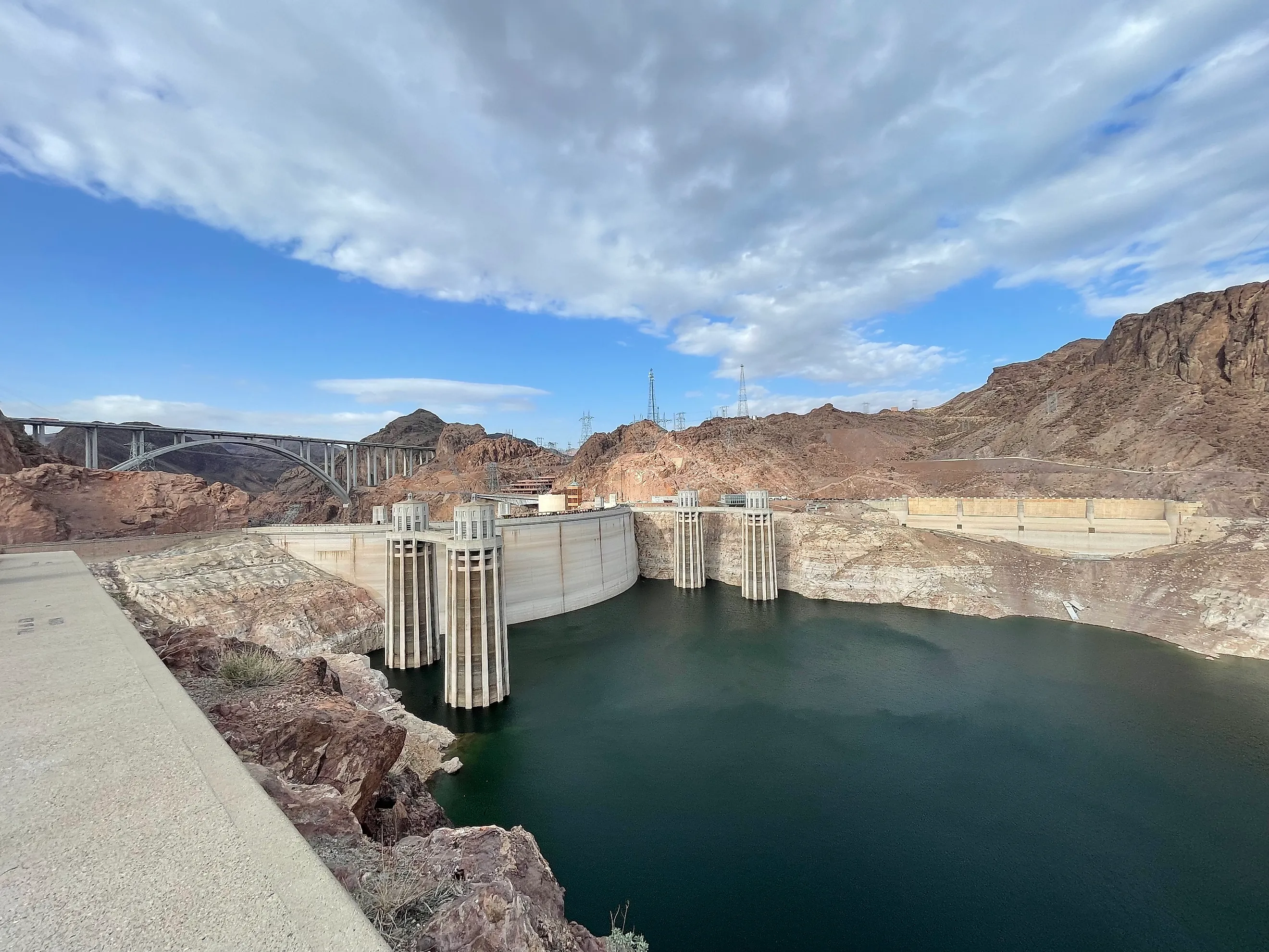 Hoover Dam Intake Towers and Lake Mead Bathtub Ring in Nevada and Arizona