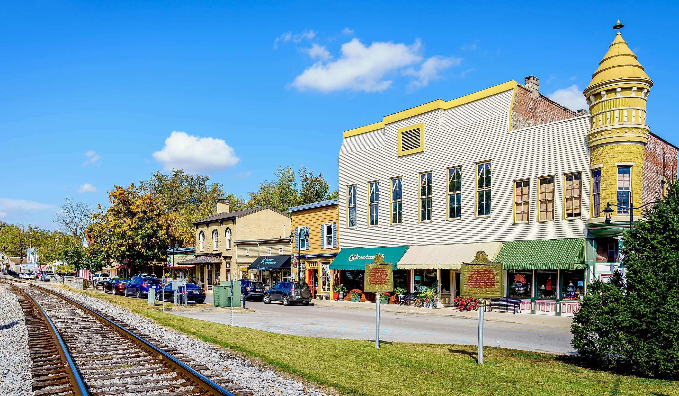 Main Street of Midway - a small town in Central Kentucky. Editorial credit: Alexey Stiop / Shutterstock.com