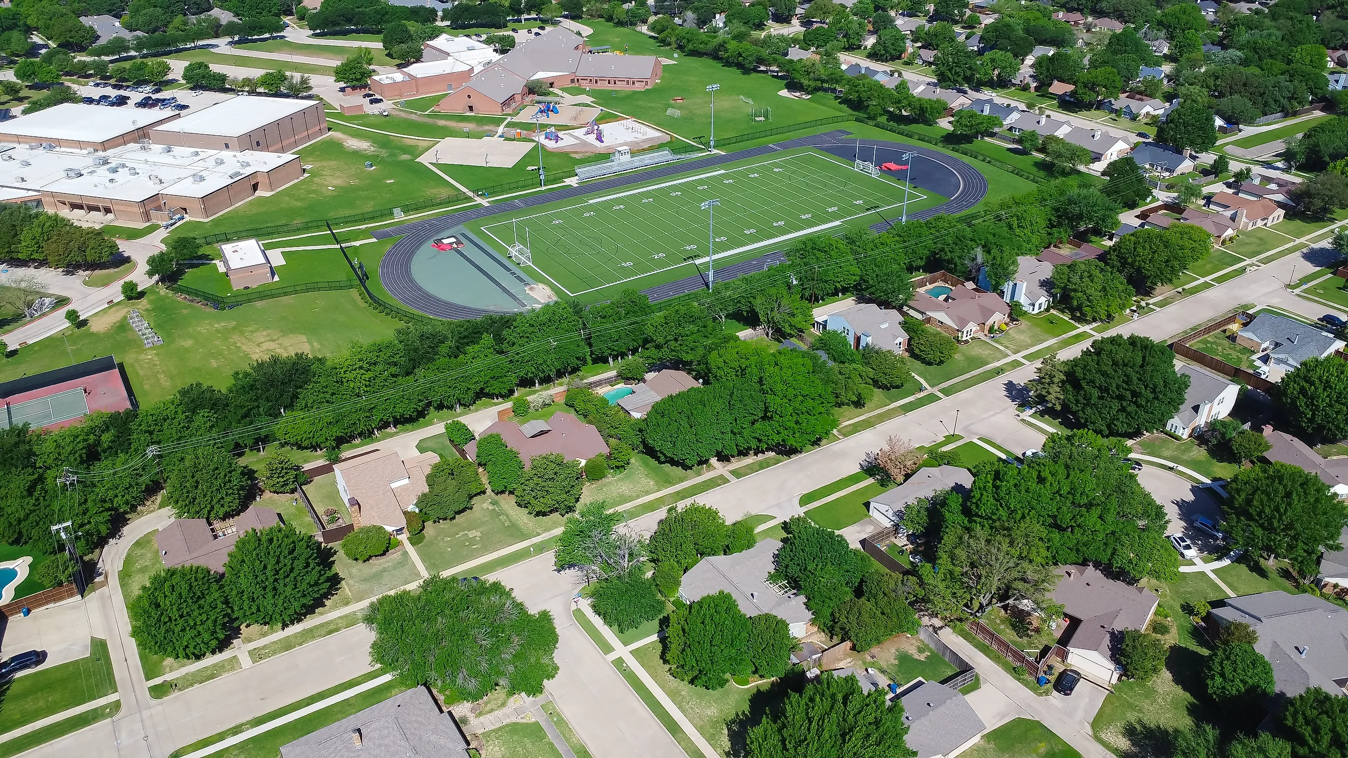 Football field in middle school district in Dallas, Texas