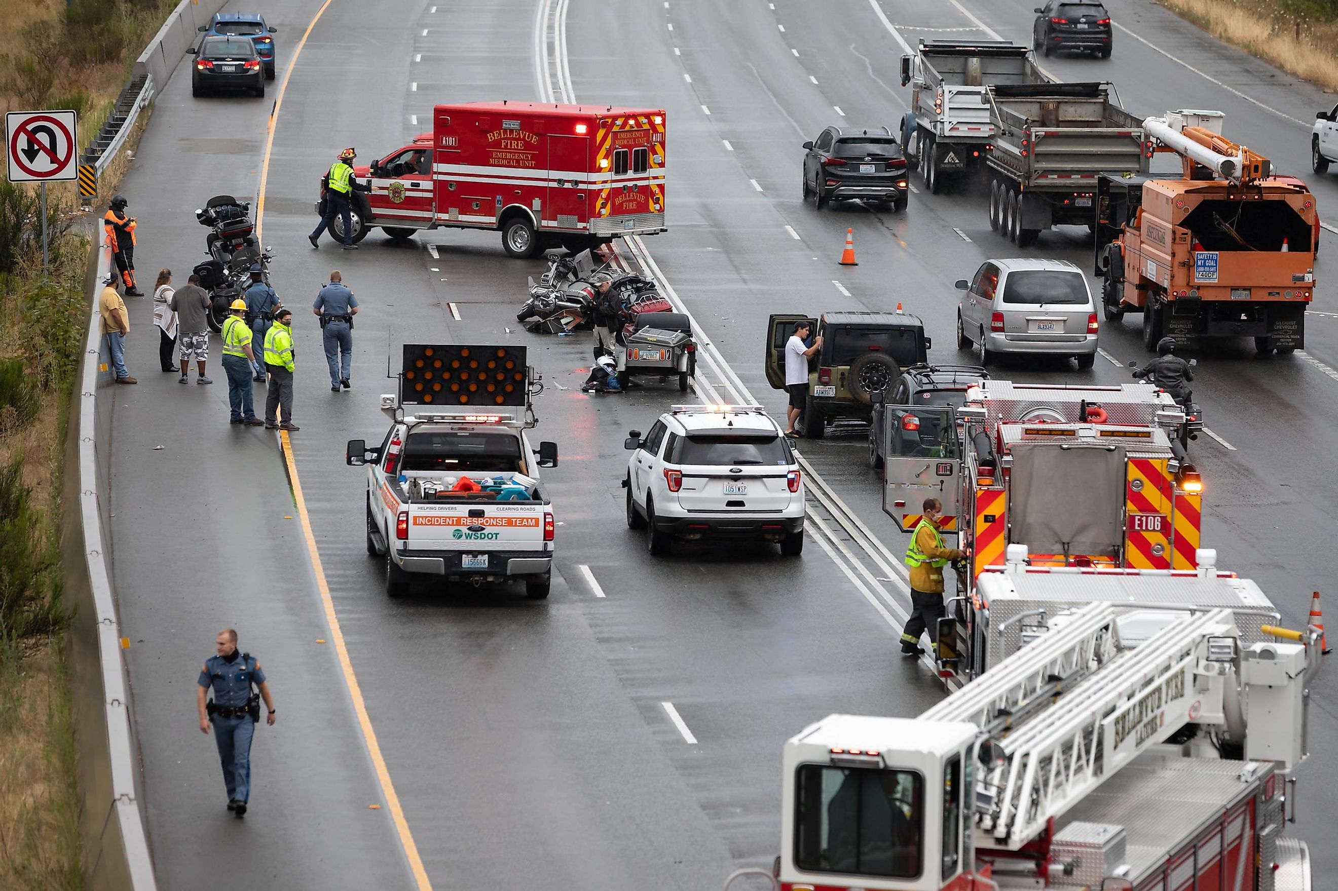 An accident on a highway.