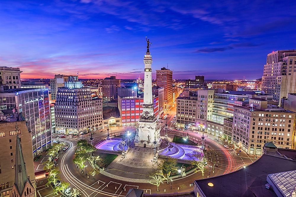 The skyline of Indianapolis, Indiana.