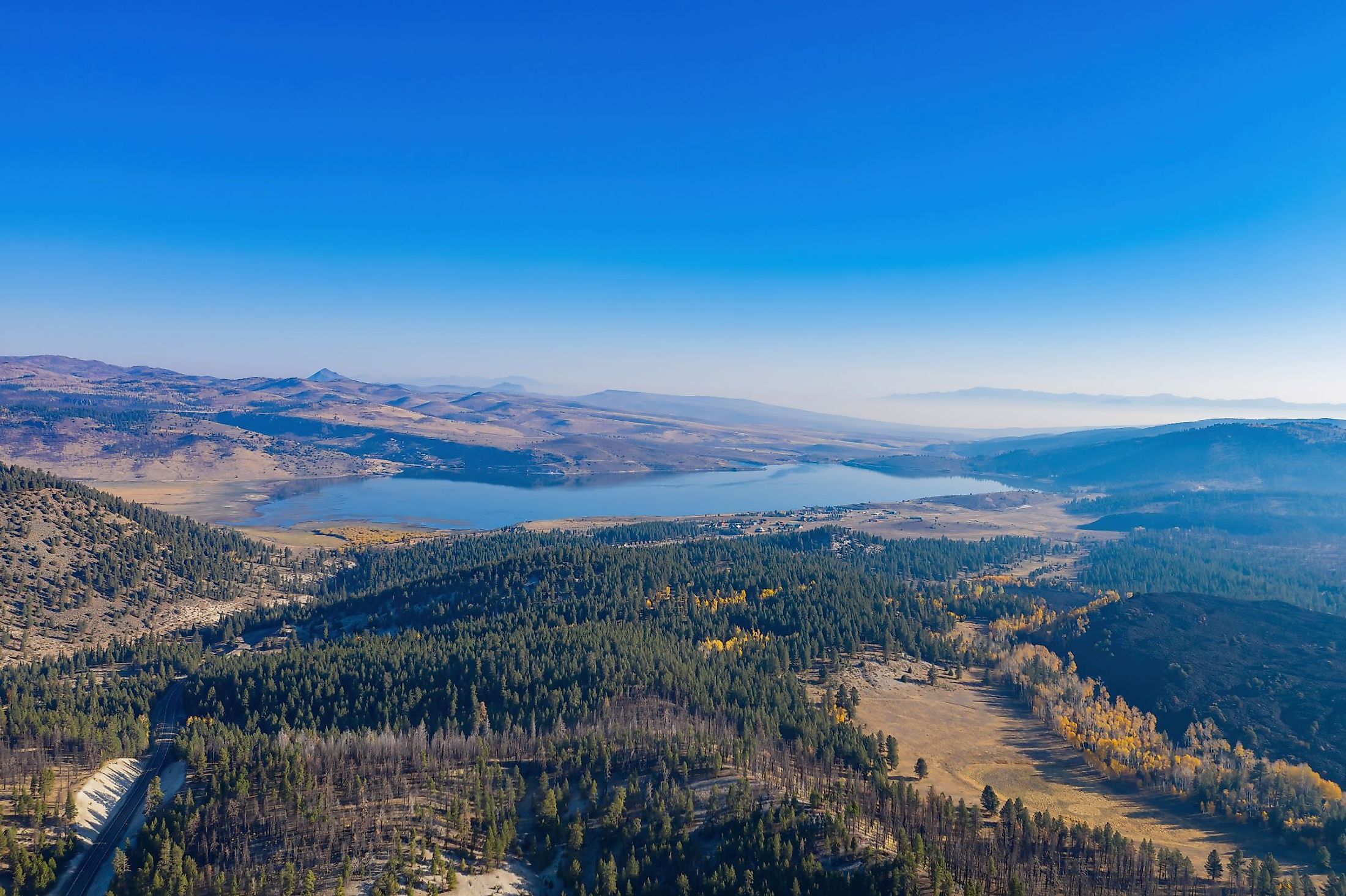 Aerial sunny view of the beautiful Panguitch Lake at Utah. 
