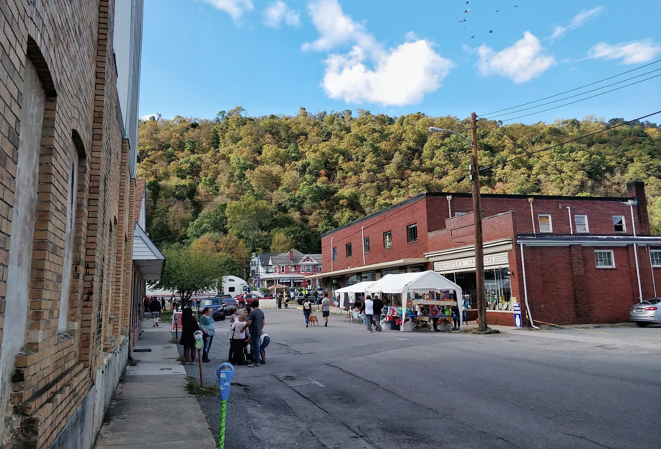 Apple Butter Festival booths in the historic downtown Berkeley Springs, West Virginia.