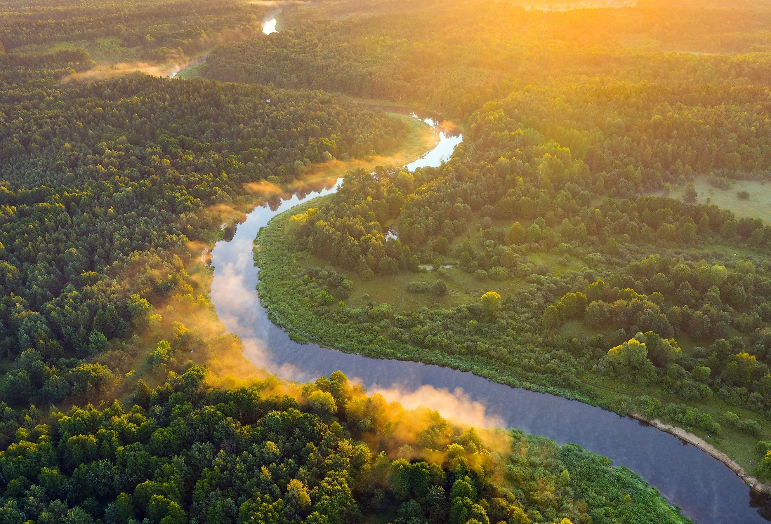 Aerial view of Belarusian landscape and Berezina River. Image credit Viktar Malyshchyts via Adobe Stock. 