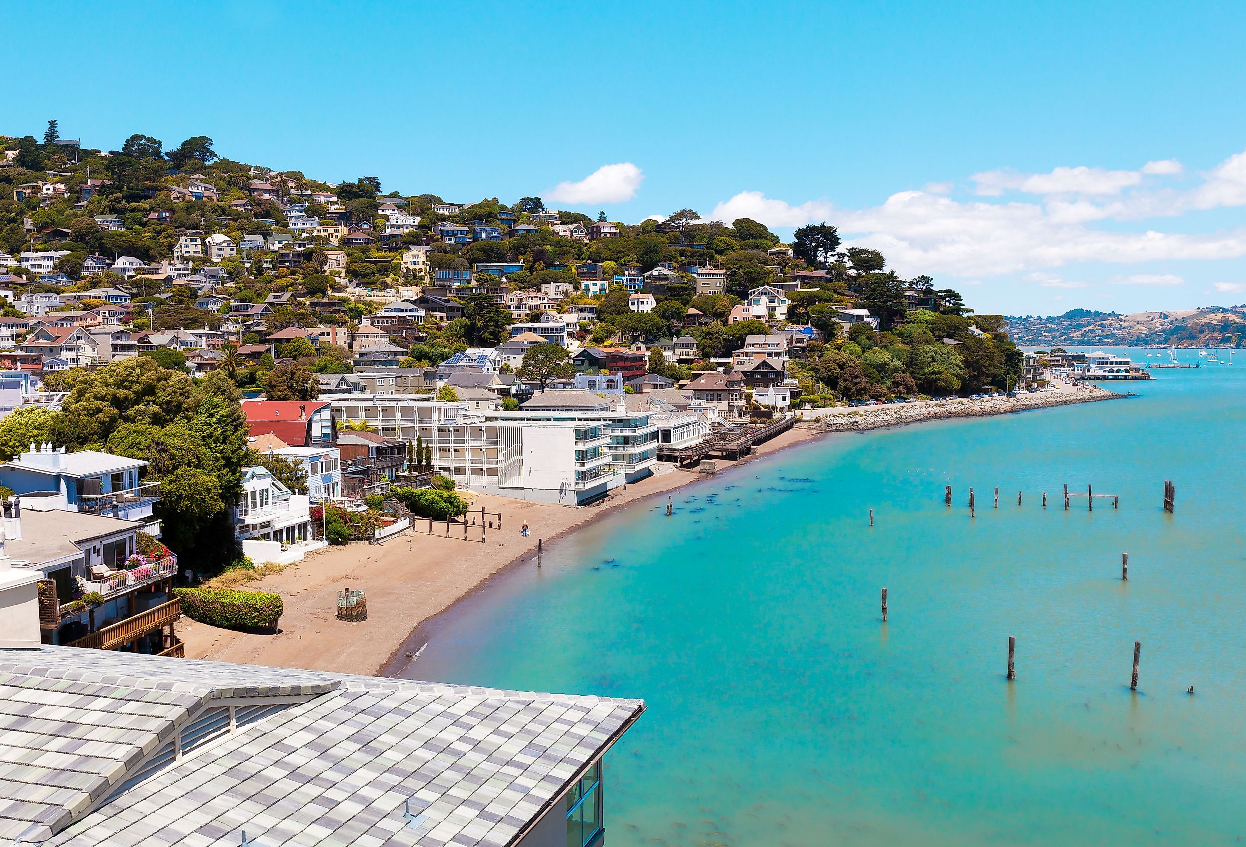 Sausalito, California waterfront houses on the San Francisco Bay.