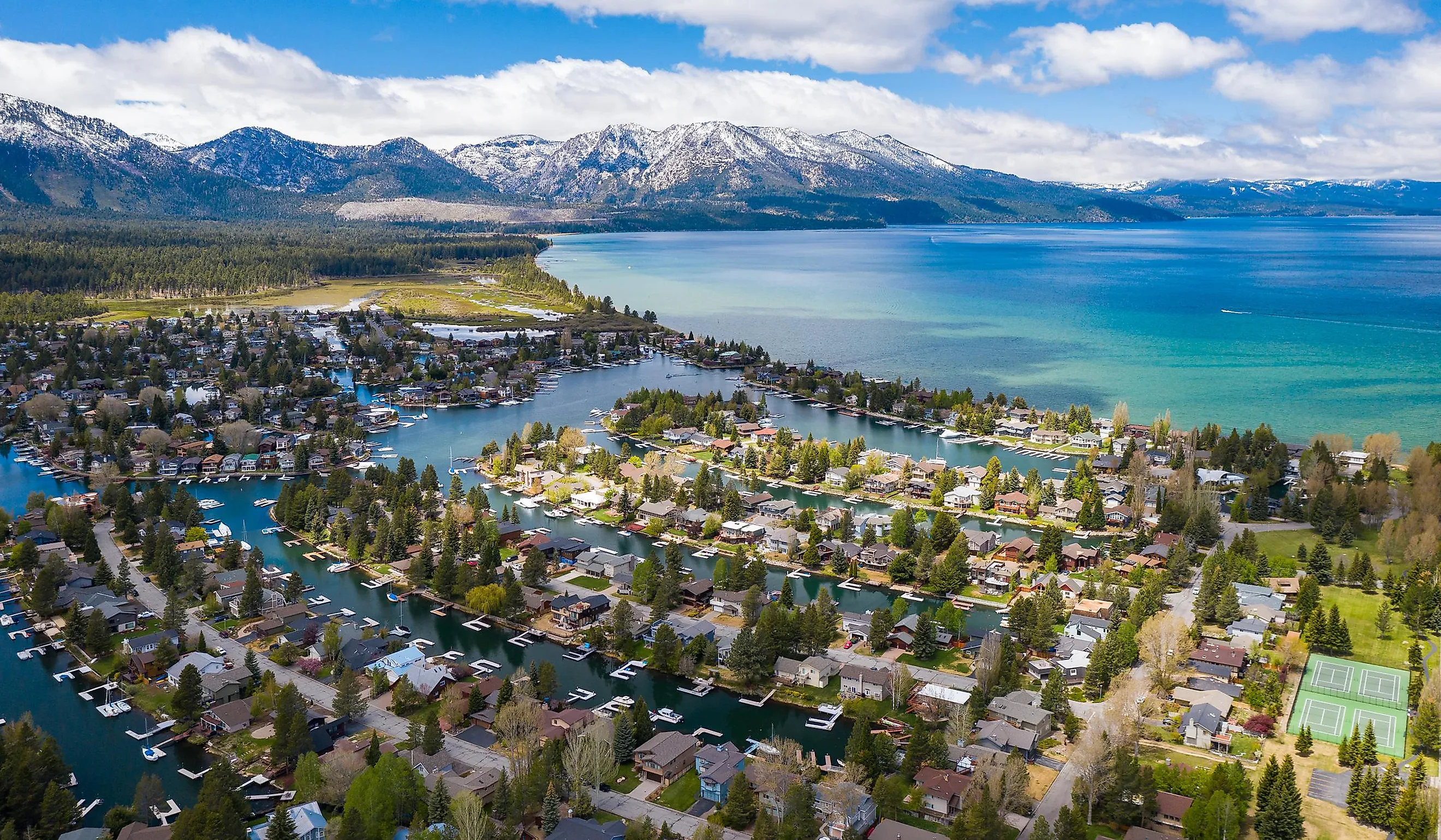 South Lake Tahoe Keys in Summer on Sunny Day with Clear Waters
