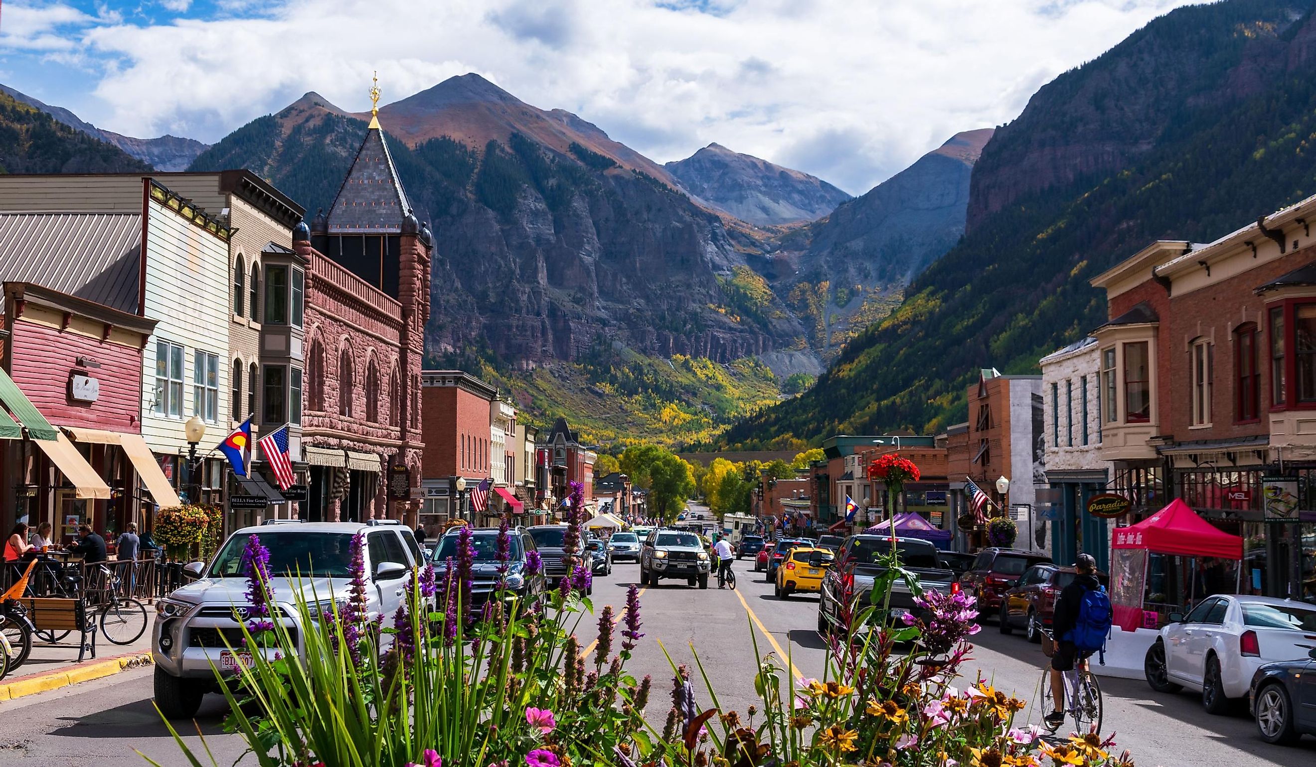 Busy day on Main Street, Colorado Avenue, in downtown Telluride. Editorial Credit: Michael Vi / Shutterstock.com