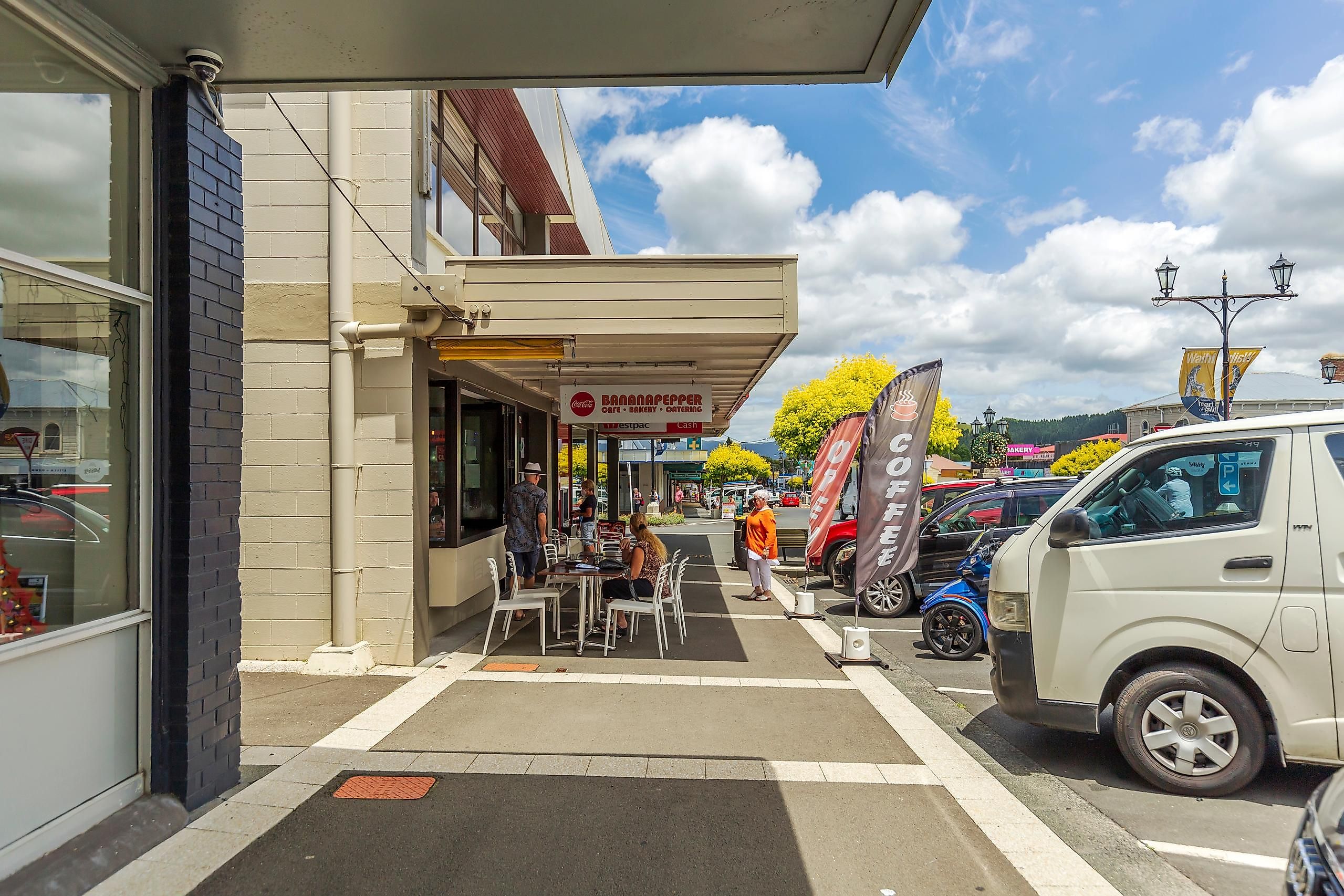 People enjoying the sunny day in Waihi, New Zealand