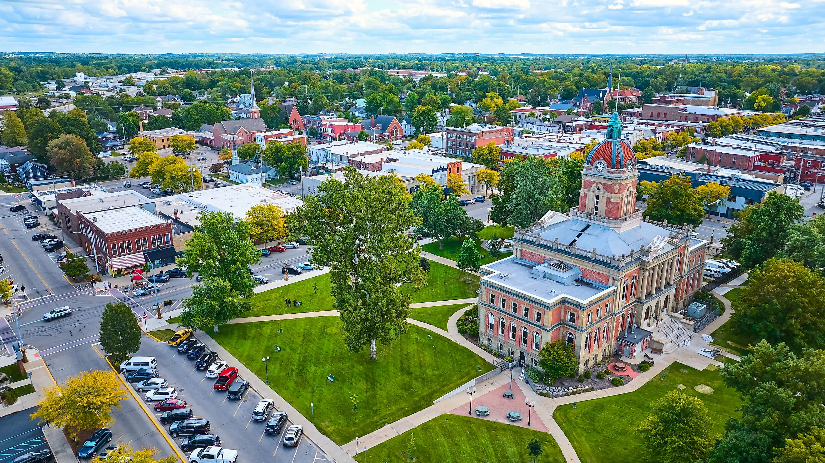 Aerial view of Goshen, Indiana.