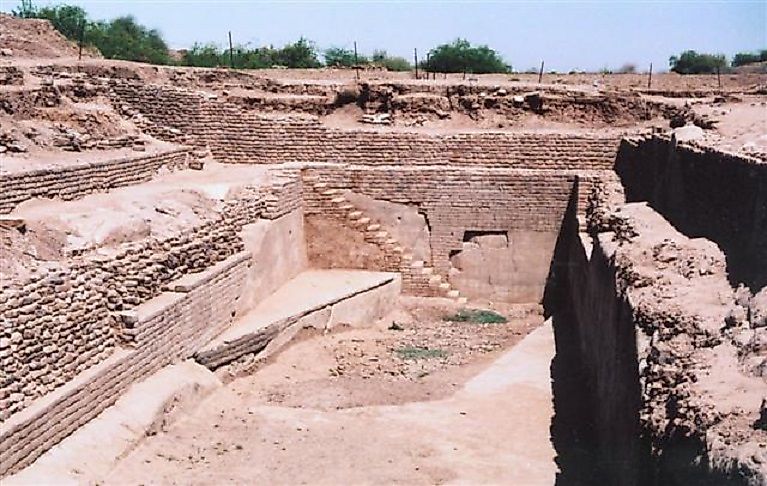Stepwells leading into the ancient ruins of a massive public bath at Dholavira.