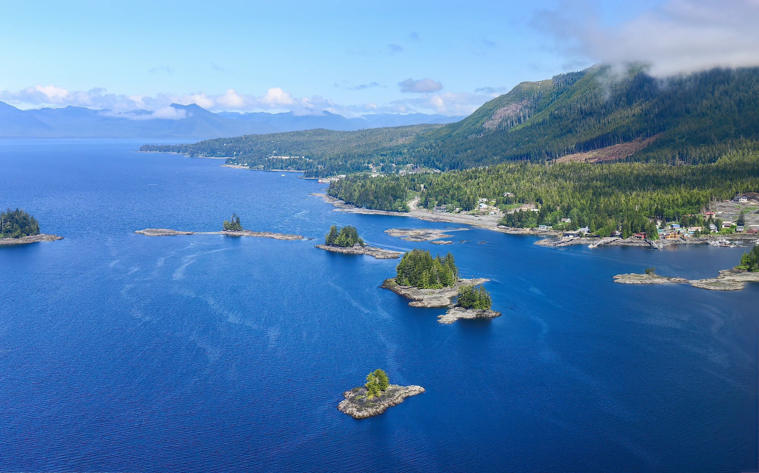 Aerial views of small islands at Misty Fjords National Monument. Alaska along the Alaska Marine Highway.