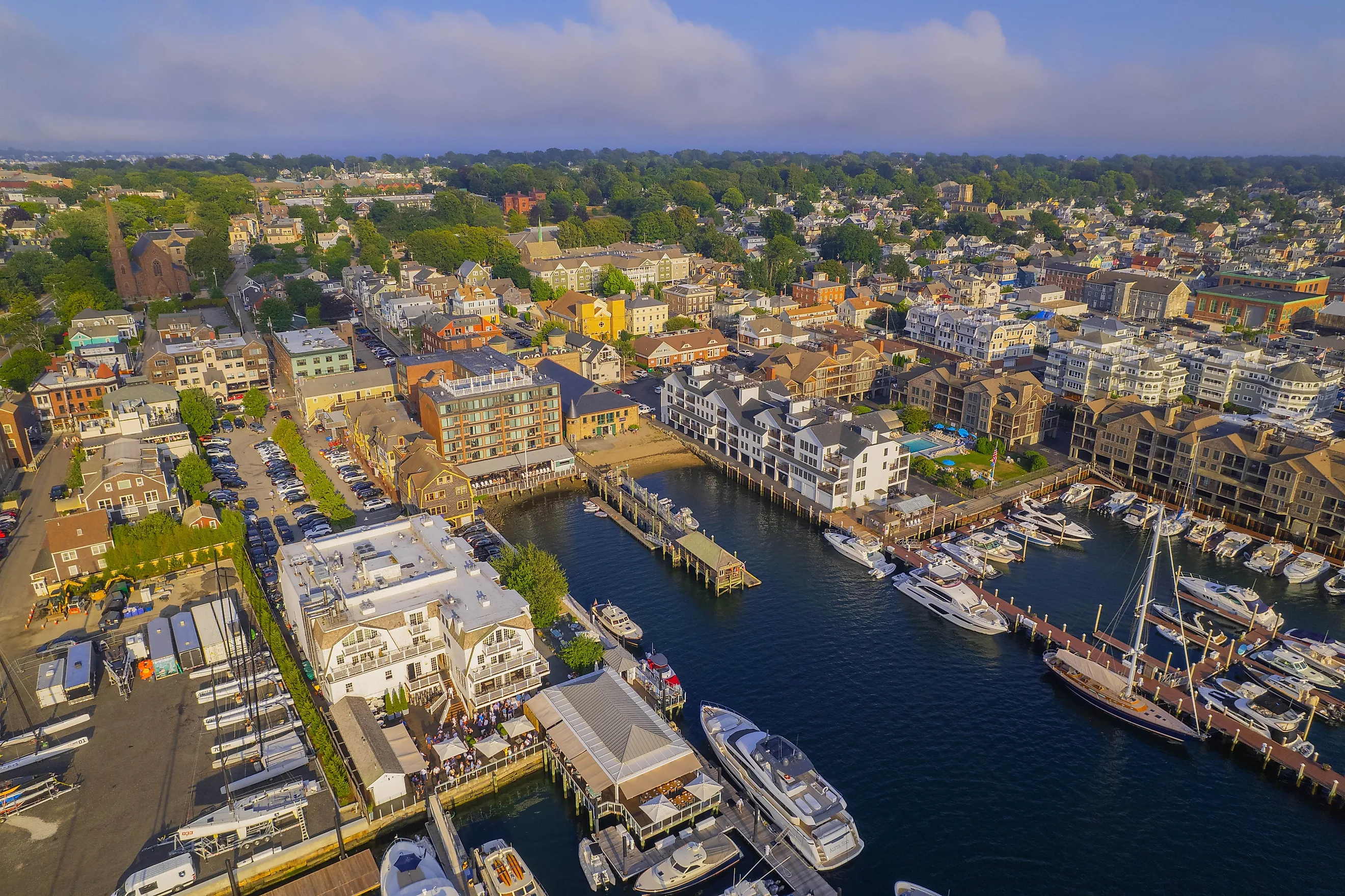 Aerial view of the harbor in Newport, Rhode Island.