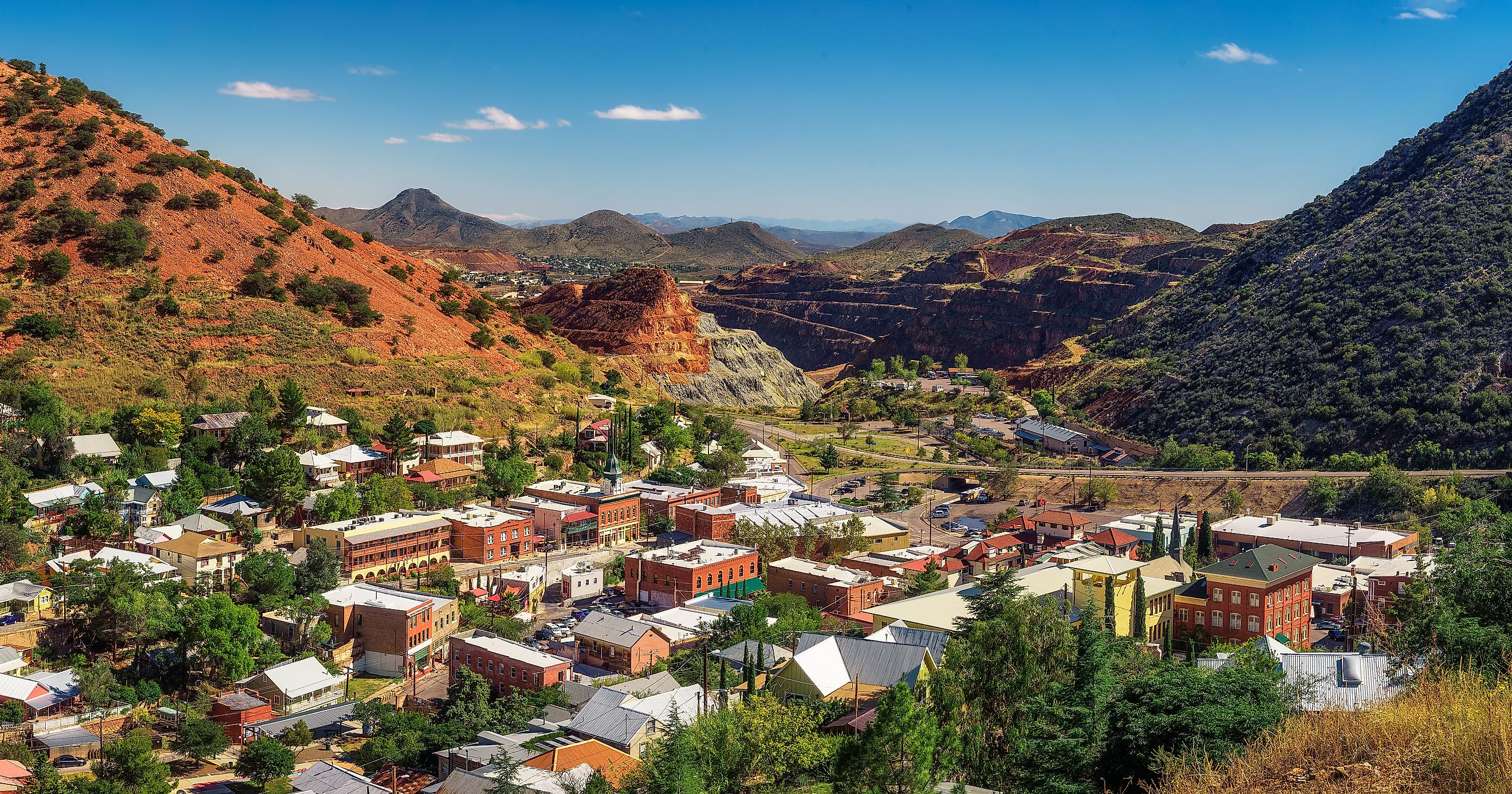 Panorama of Bisbee with surrounding Mule Mountains in Arizona. This historic mining town was built early 1900s and is the county seat of Cochise County