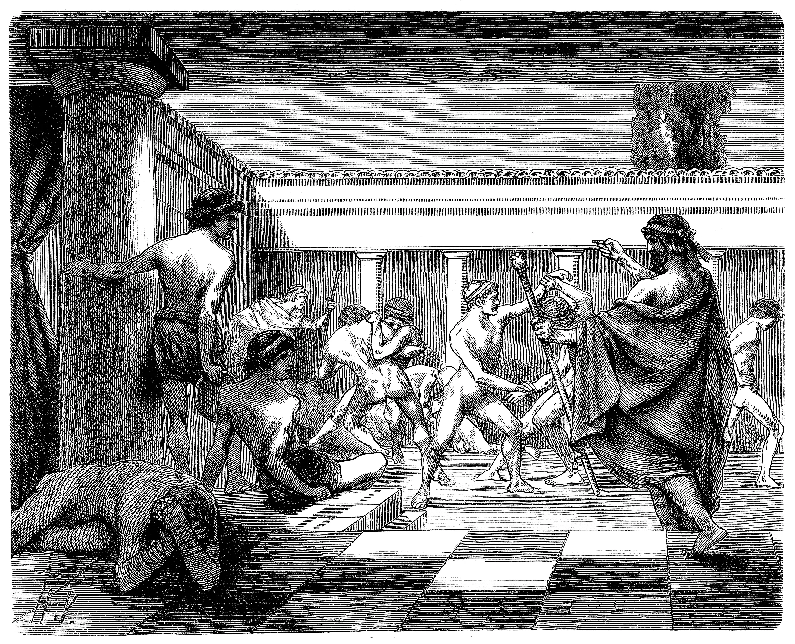 Illustration of a young Spartans Exercising at Sparta