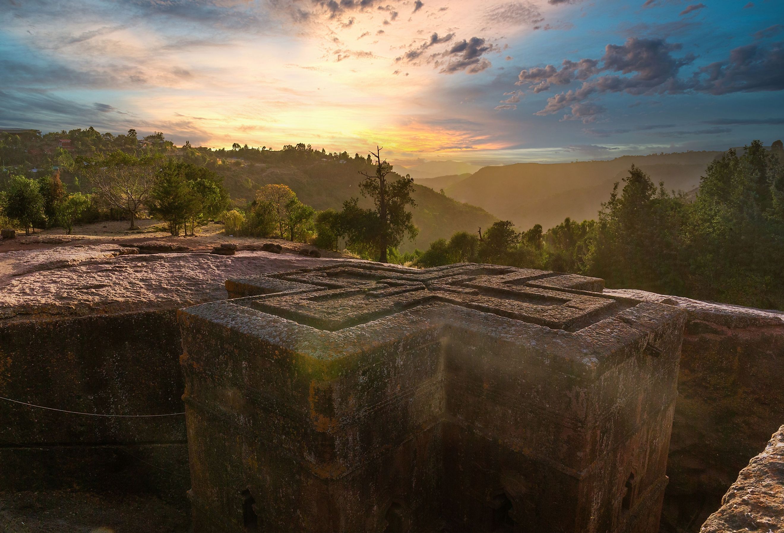 Sunset at the monolithic church of Saint George, Ethiopia. Image credit Framalicious via Shutterstock