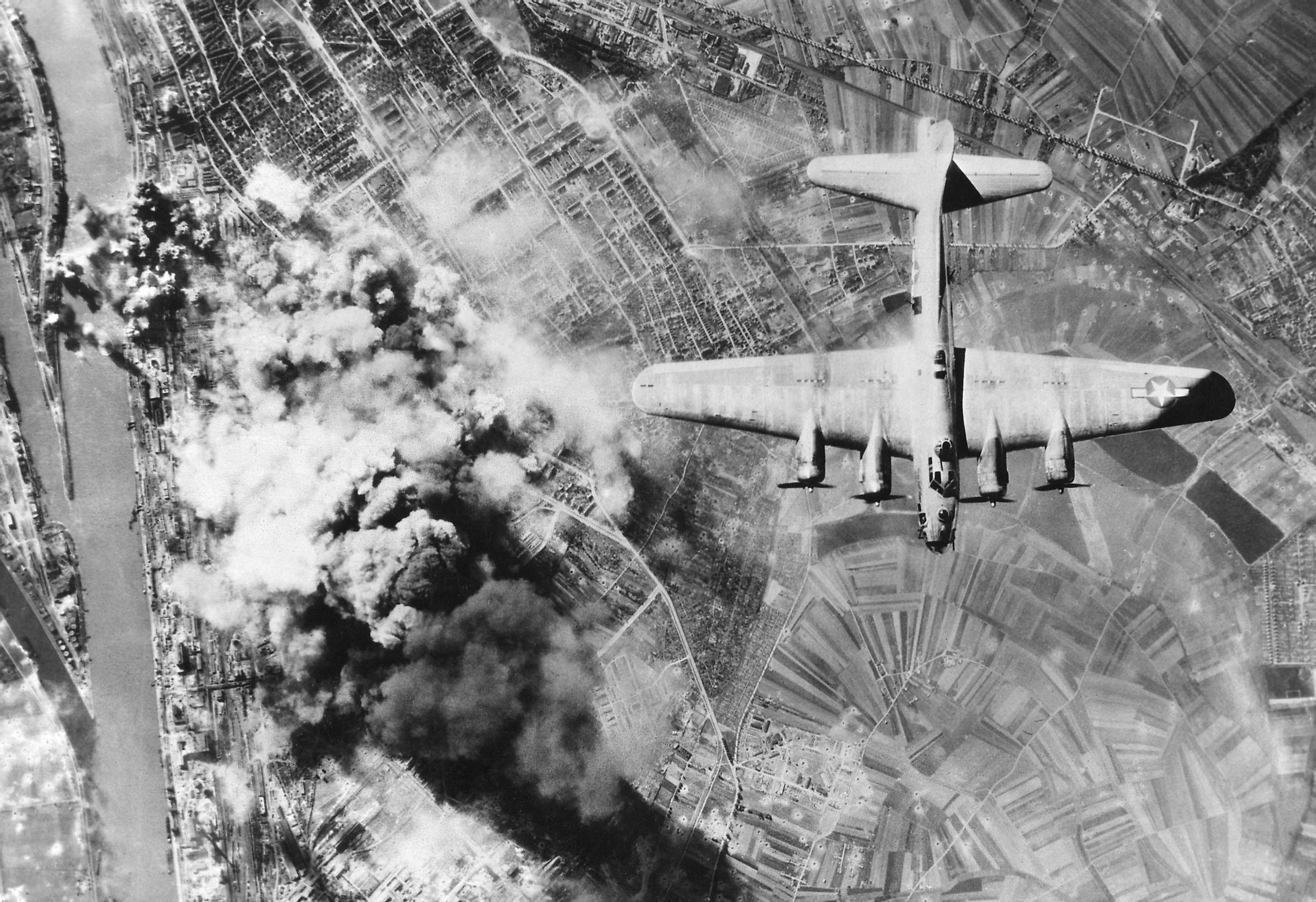 American B-17 flying fortresses bombs Ludwigshafen chemical and synthetic oil works, Germany.  Editorial credit: Everett Collection / Shutterstock.com