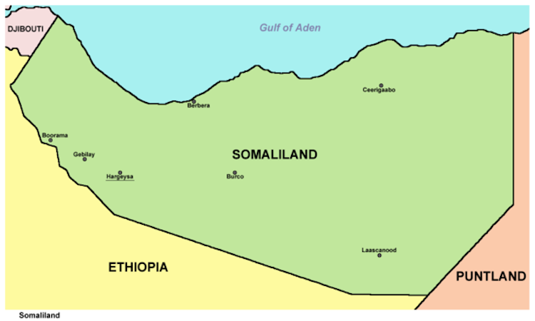 A map exhibiting Somaliland and its neighbours.