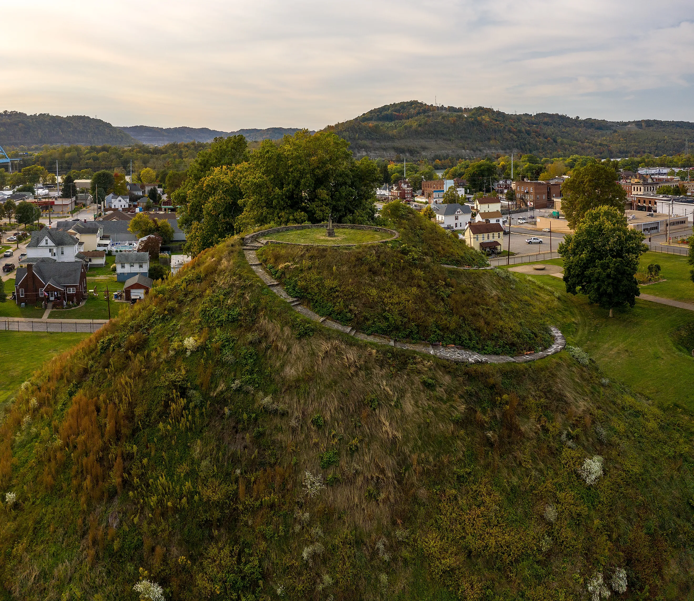 An aerial view of Moundsville, West Virginia, from Grave Creek Mound.