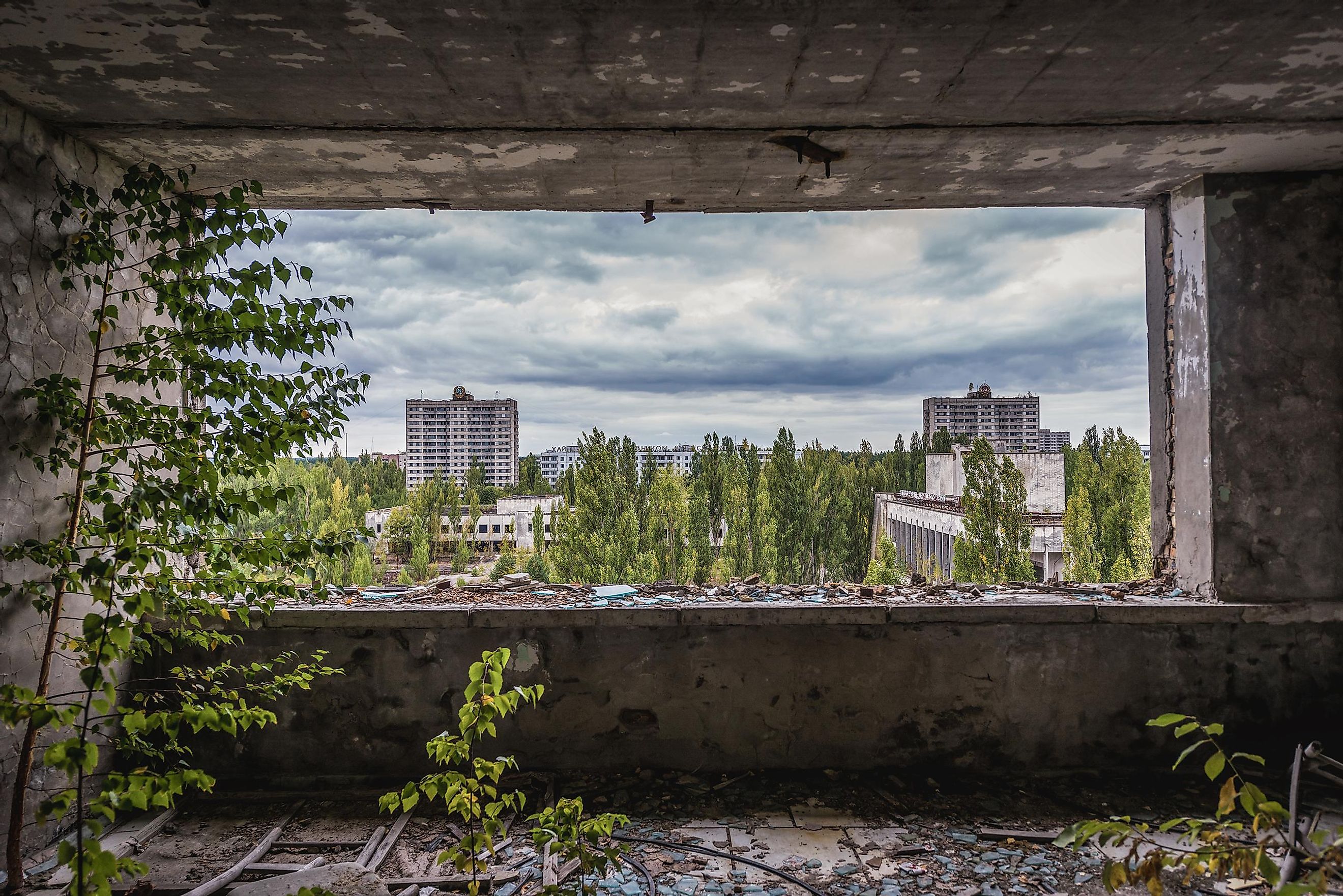Inside the abandoned hotel in Pripyat city, located within the Chernobyl Exclusion Zone, Ukraine.