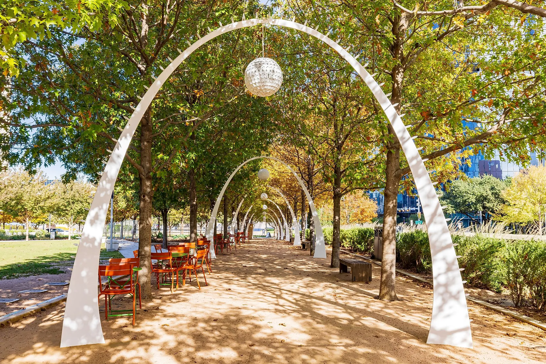 Sunny view of the Klyde Warren Park at Dallas, Texas.