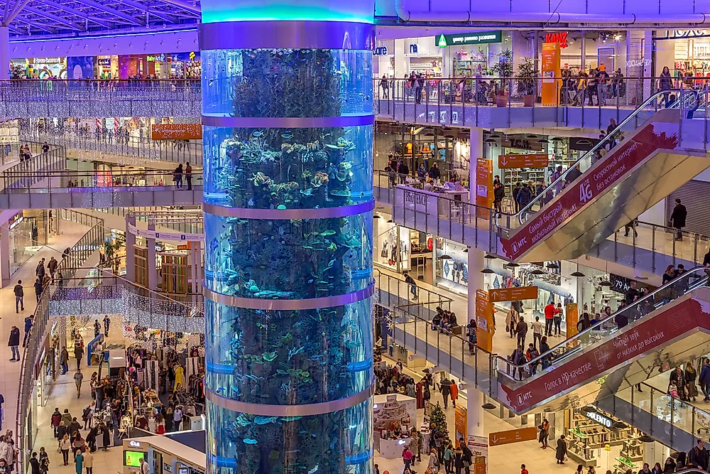 Aviapark in Moscow, Russia features an aquarium home to close to 2,500 specimens of fish. Editorial credit: Gilmanshin / Shutterstock.com