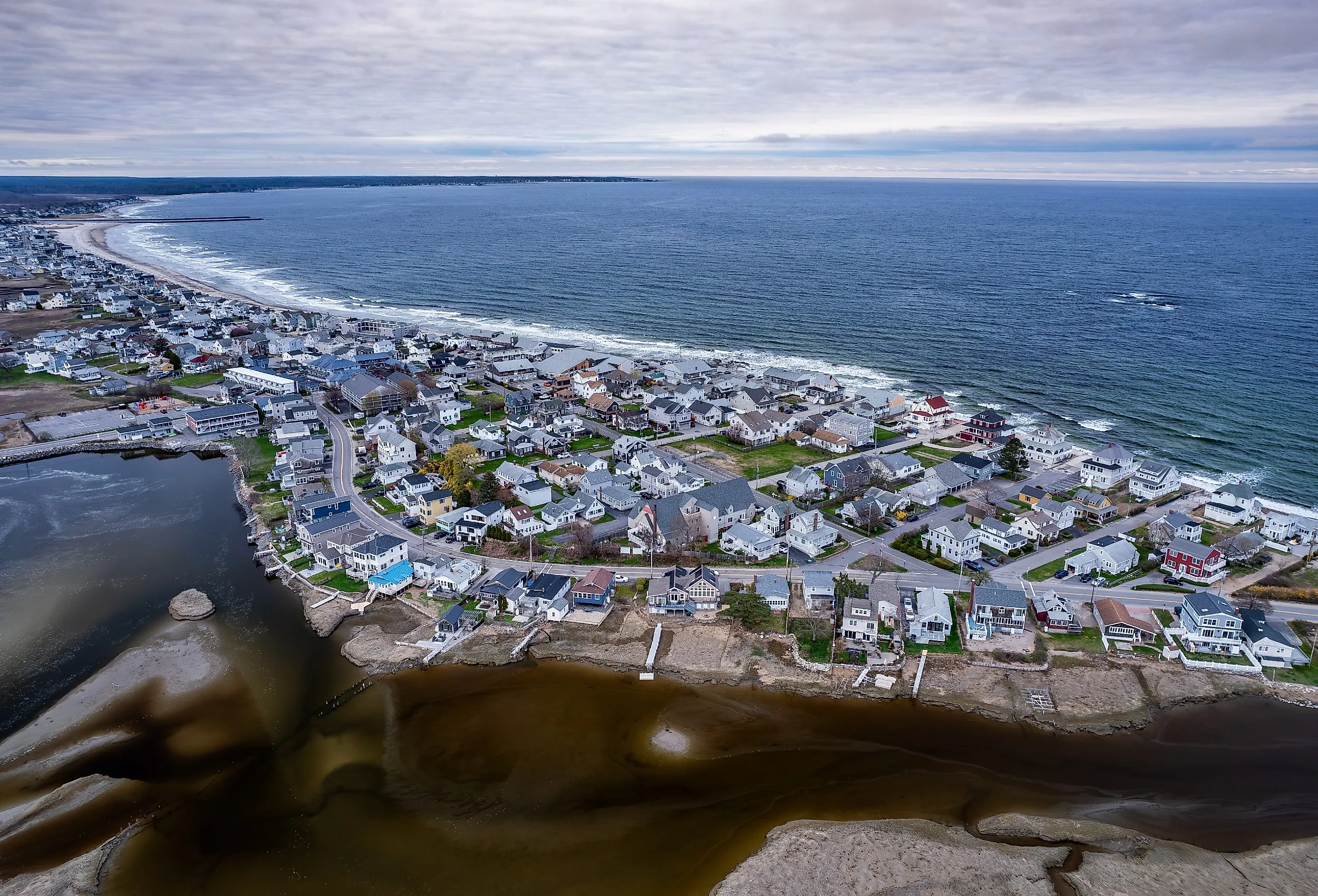 Aerial view of Wells Beach, Maine.