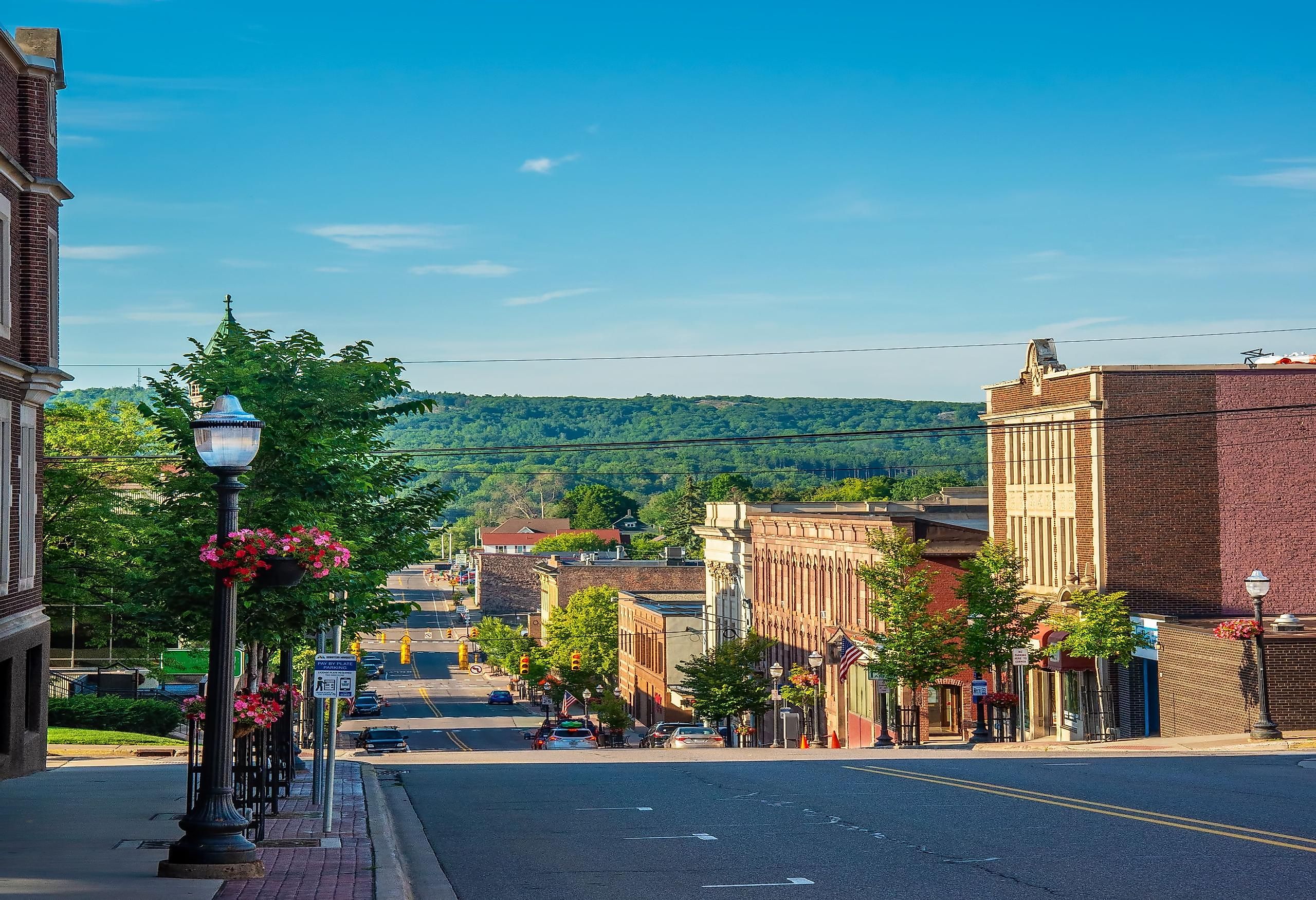 Business district Marquette, Michigan, on the hillside of Main Street.