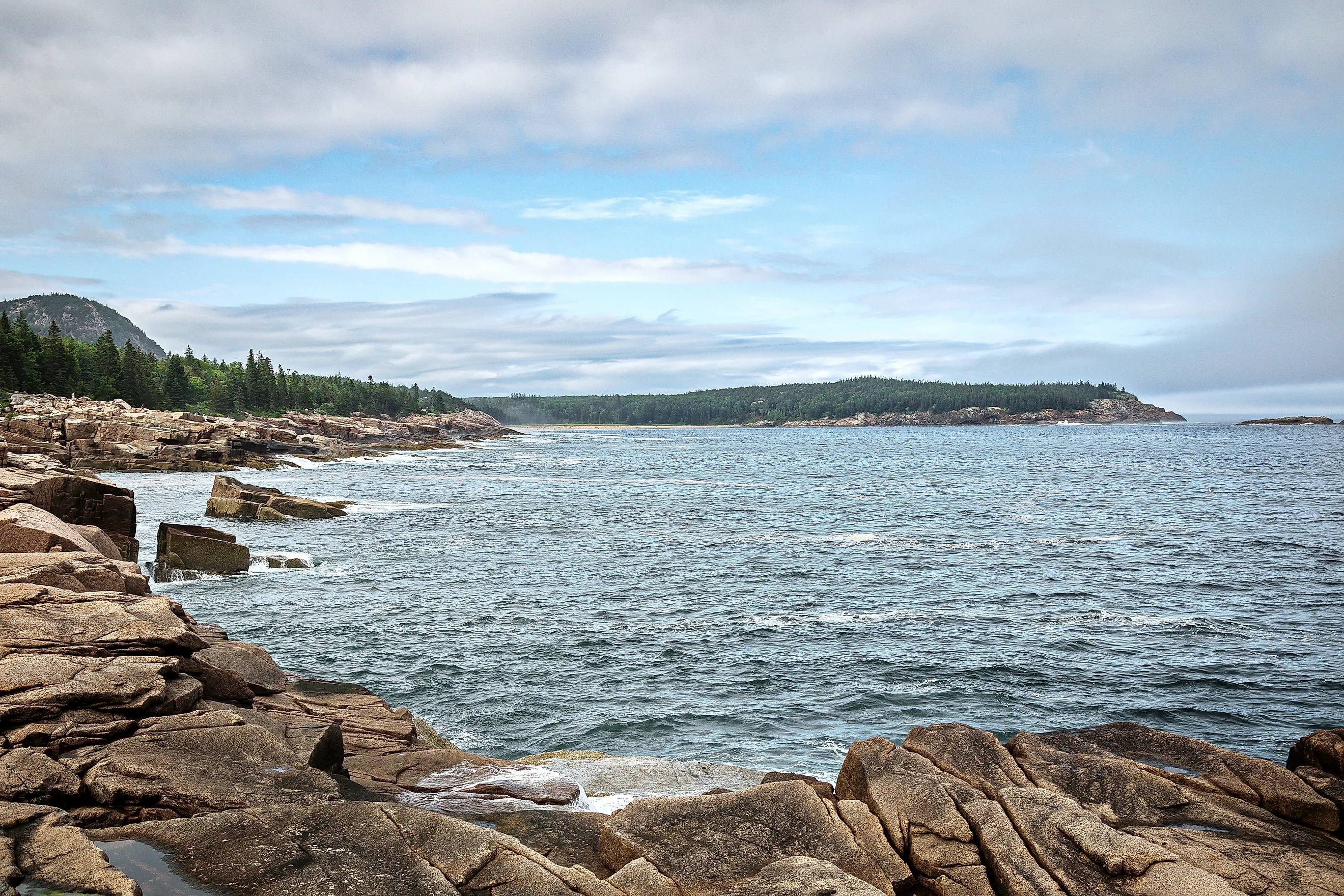 The rocky coastline at Acadia National Park in Hancock County, Maine. 