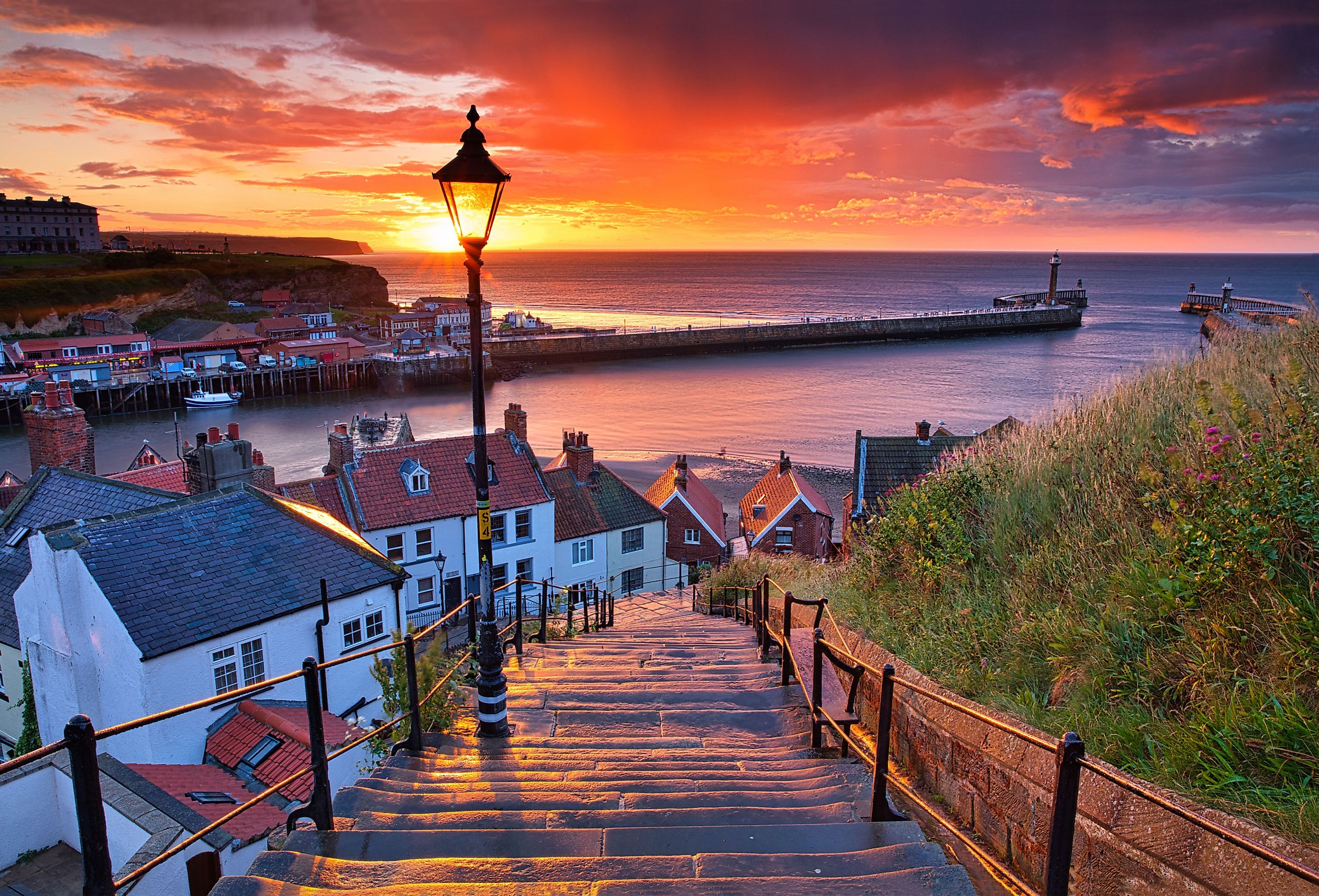 Dramatic sunset at Whitby, Yorkshire, after a rain shower.
