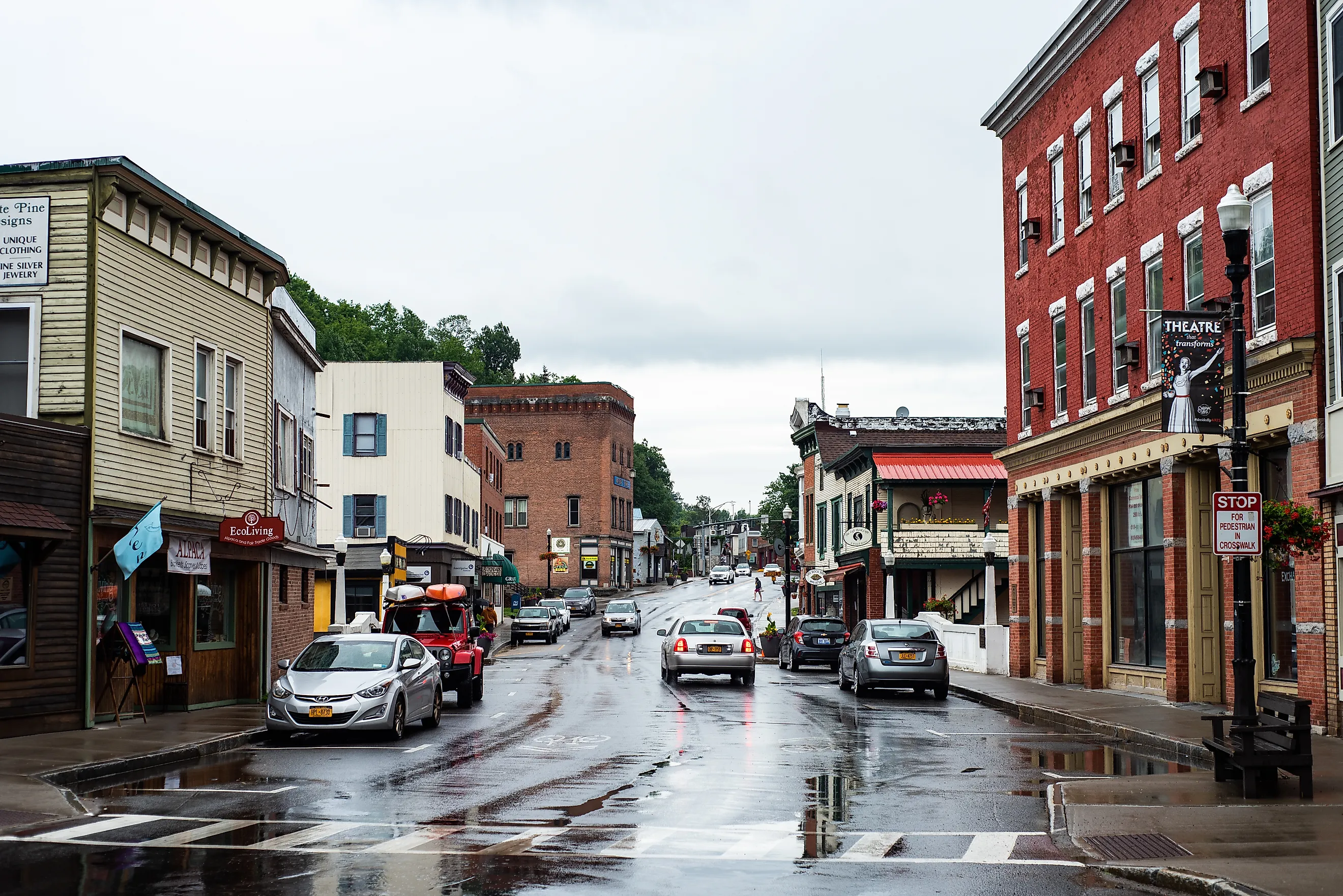 Broadway on a rainy day in Saranac Lake, New York 