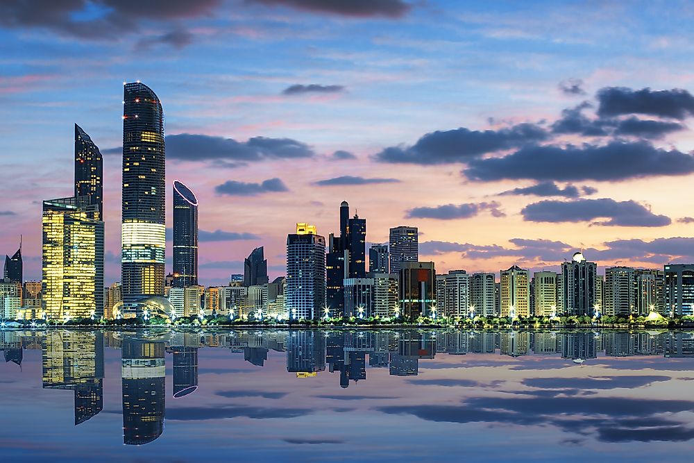 The skyline of Abu Dhabi, in the United Arab Emirates.