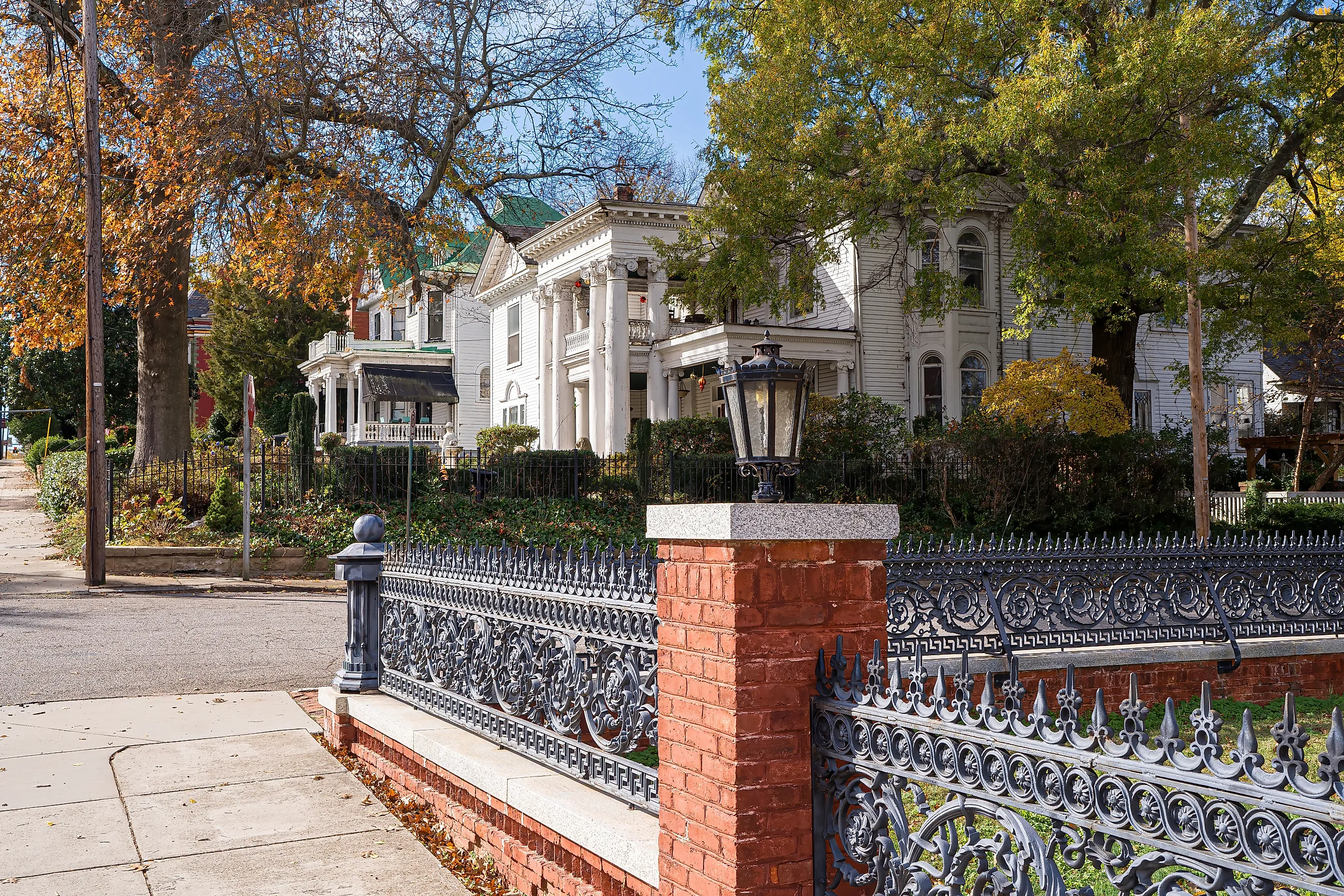 Ornate Ironwork and Vintage Homes in the Danville Historic District in Danville, Virginia.