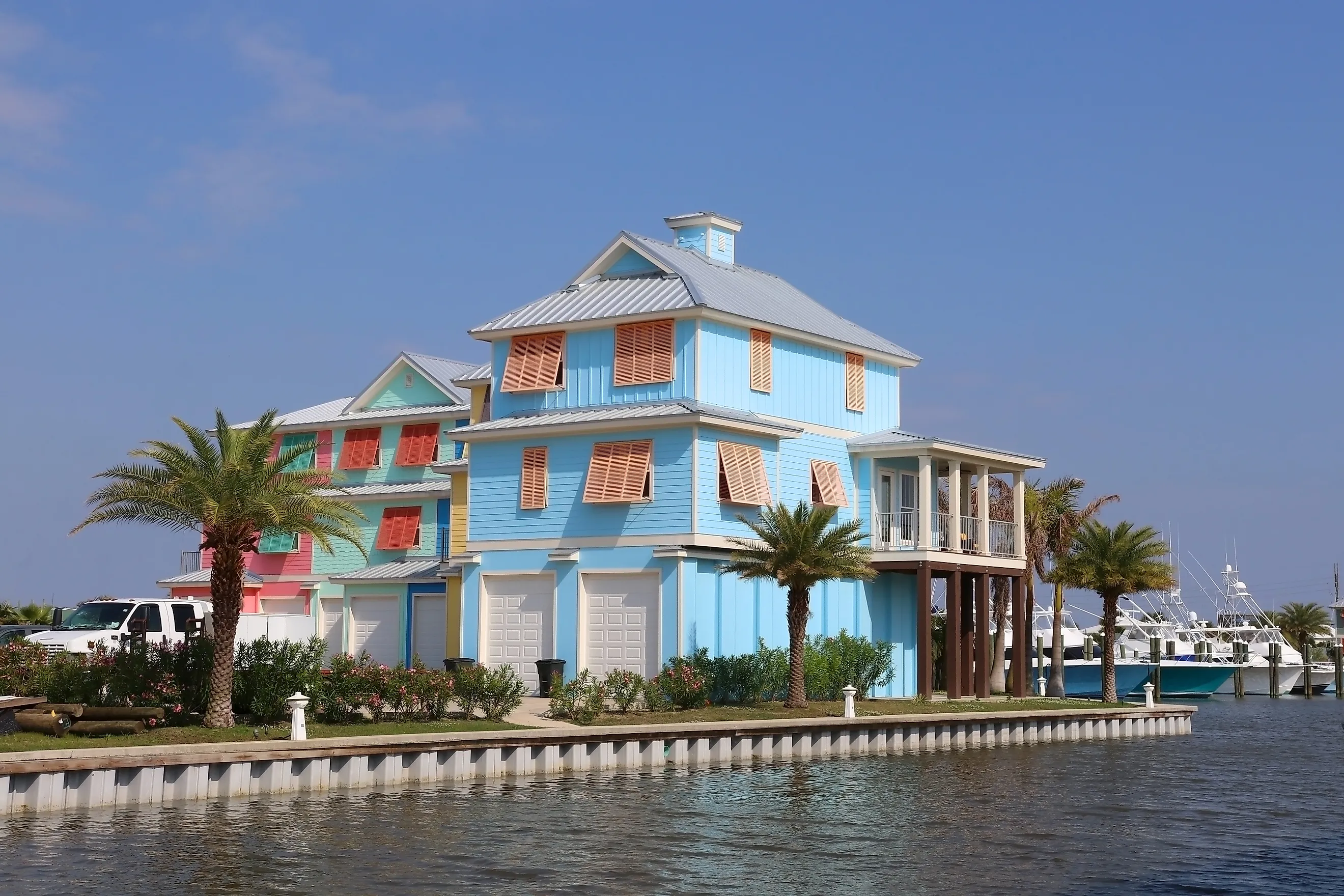 Houses along the coast in Grand Isle, Louisiana.