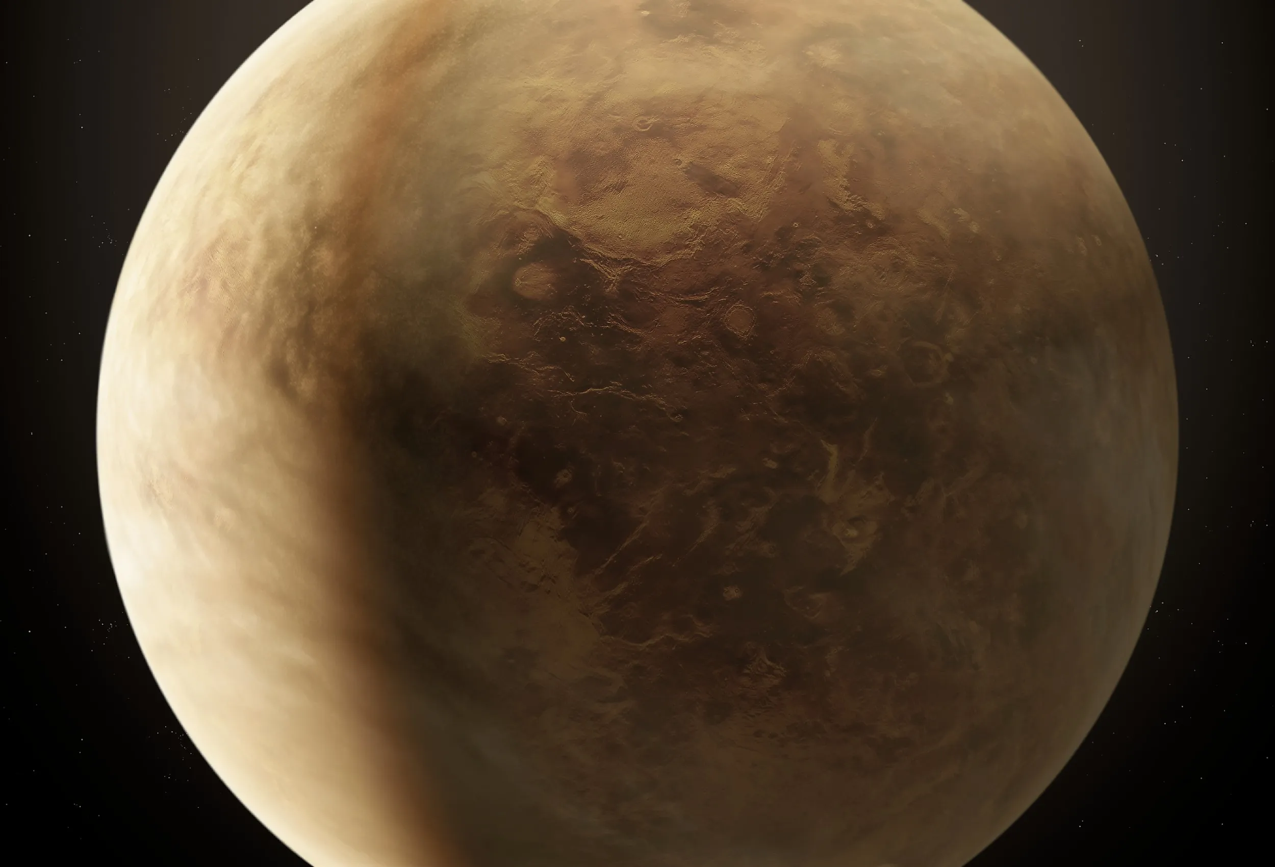 Planet Venus with atmosphere and surface detail, in it's natural color.