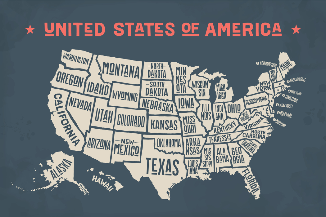 There are 48 contiguous states and 2 non-contiguous states.